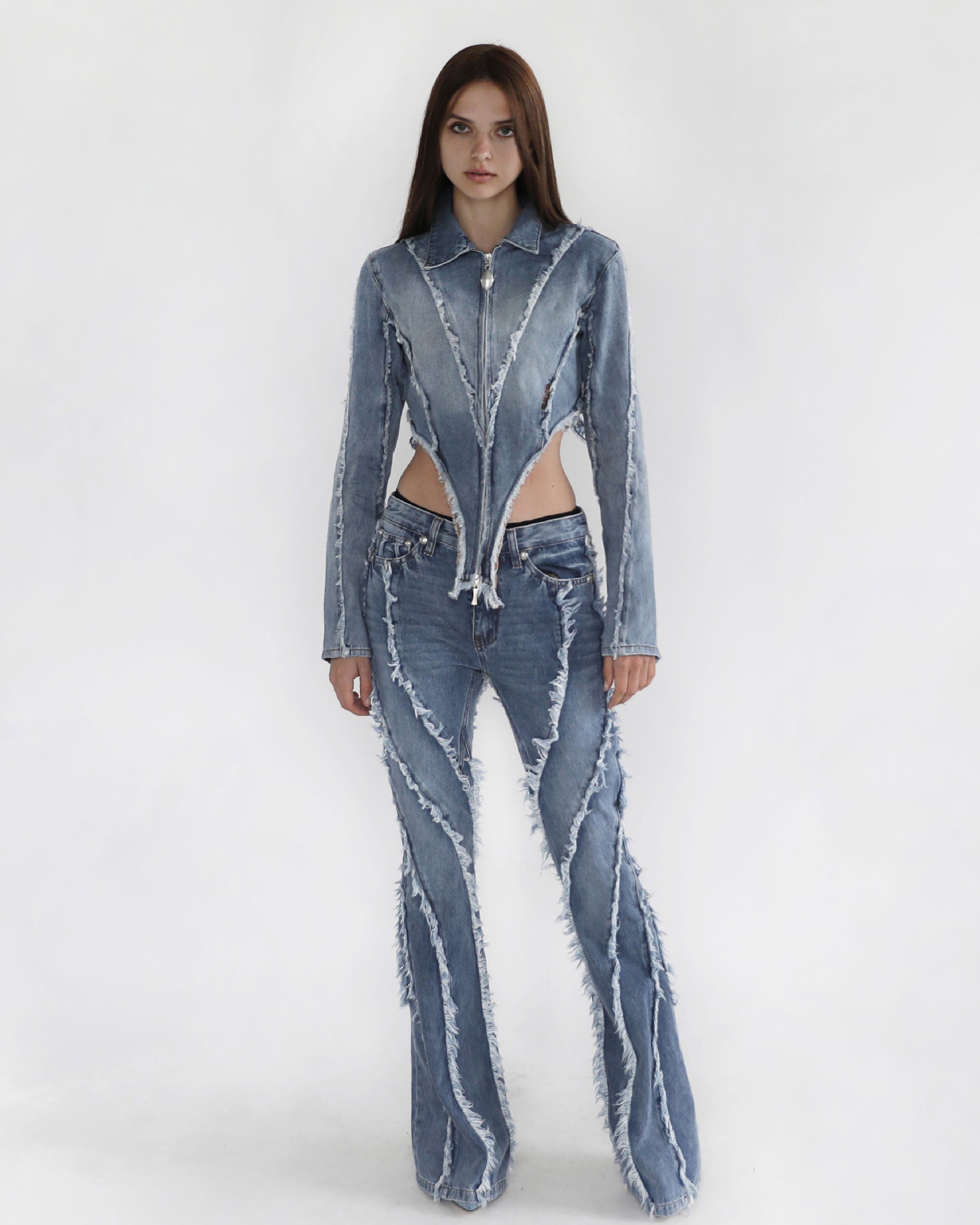 Badblood Twist Frayed Denim Pants Blue