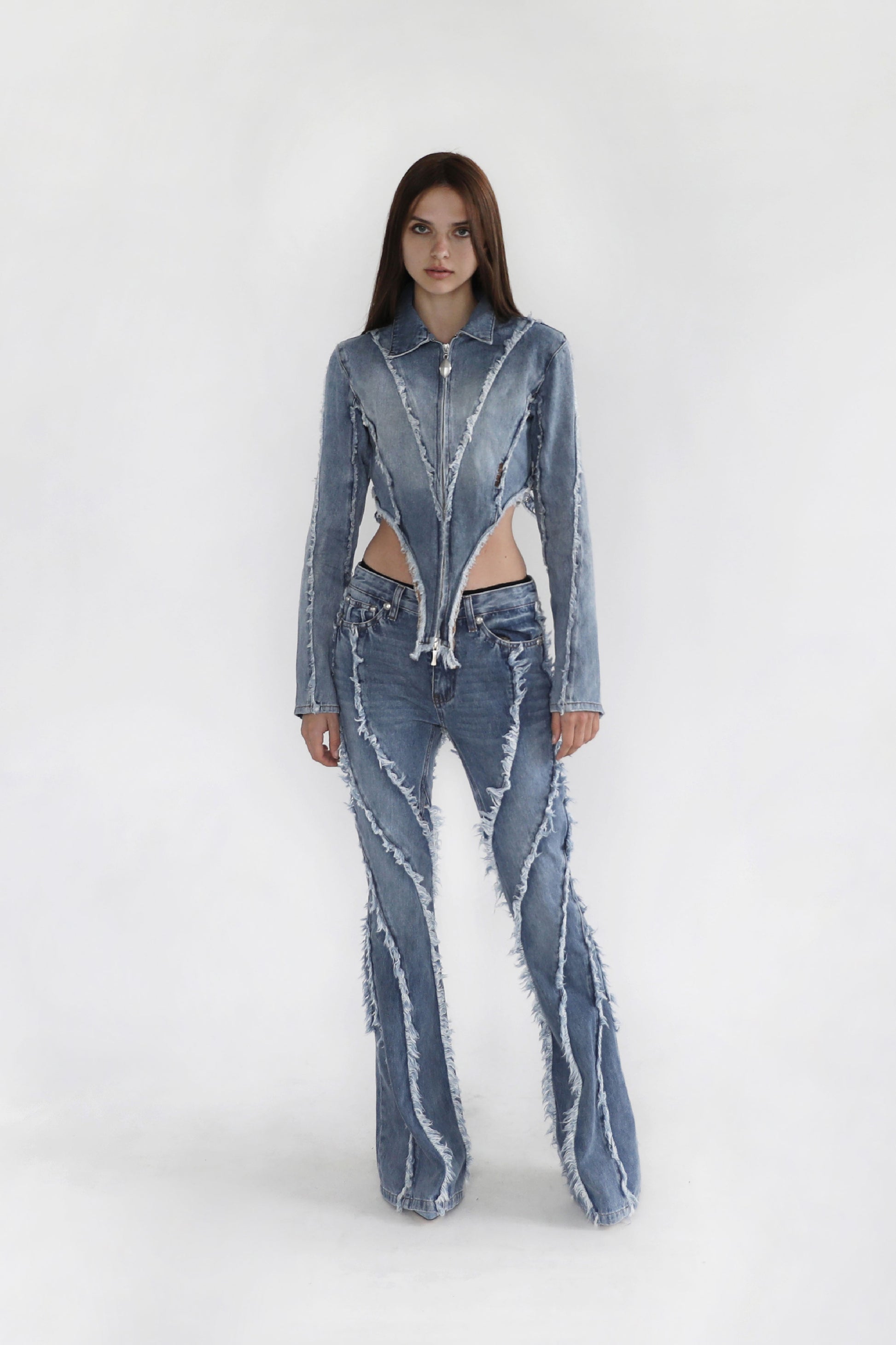 Badblood Twist Frayed Denim Pants Blue