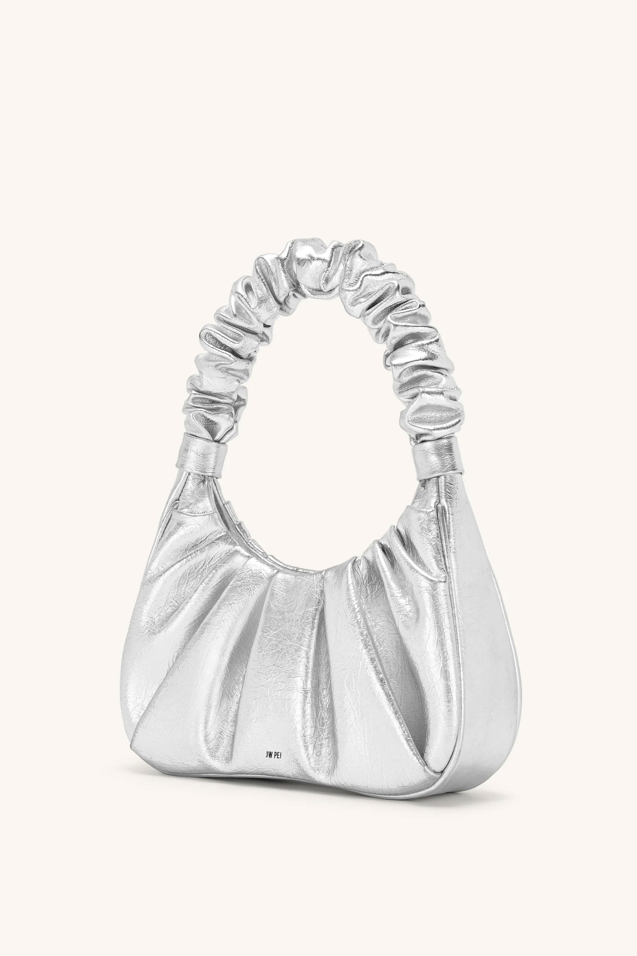JW PEI  Gabbi Metallic Ruched Hobo Handbag Silver
