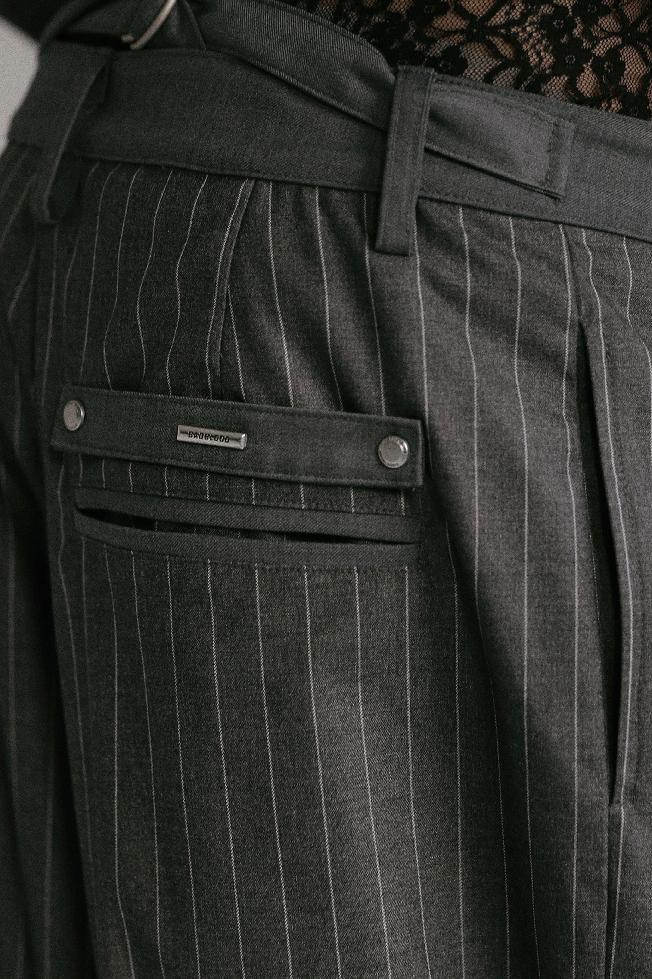 Badblood  Proto Gabardine Pants Baggy Fit Stripe/Charcoal