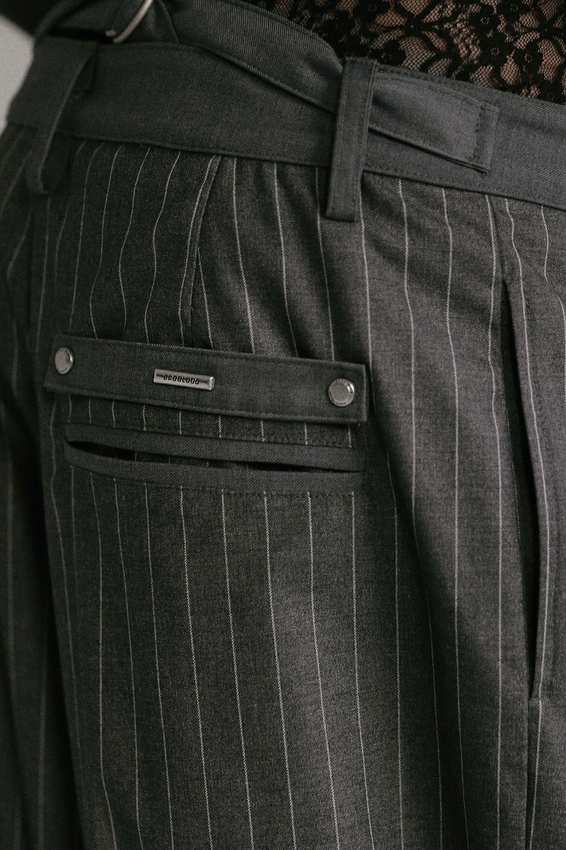 Badblood  Proto Gabardine Pants Baggy Fit Stripe/Charcoal