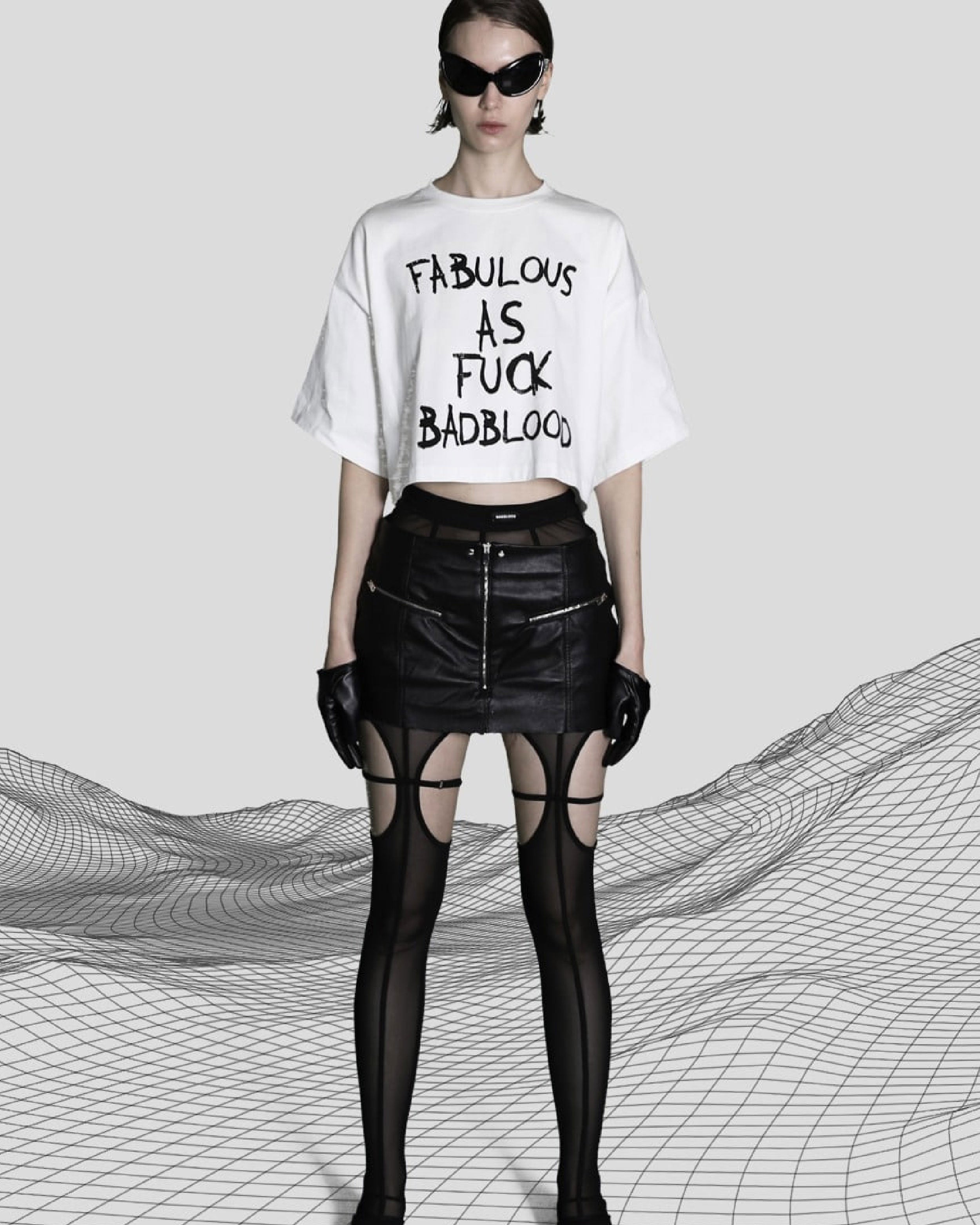 Badblood FFB Rhinestone Crop Short Sleeve Boxy Fit White