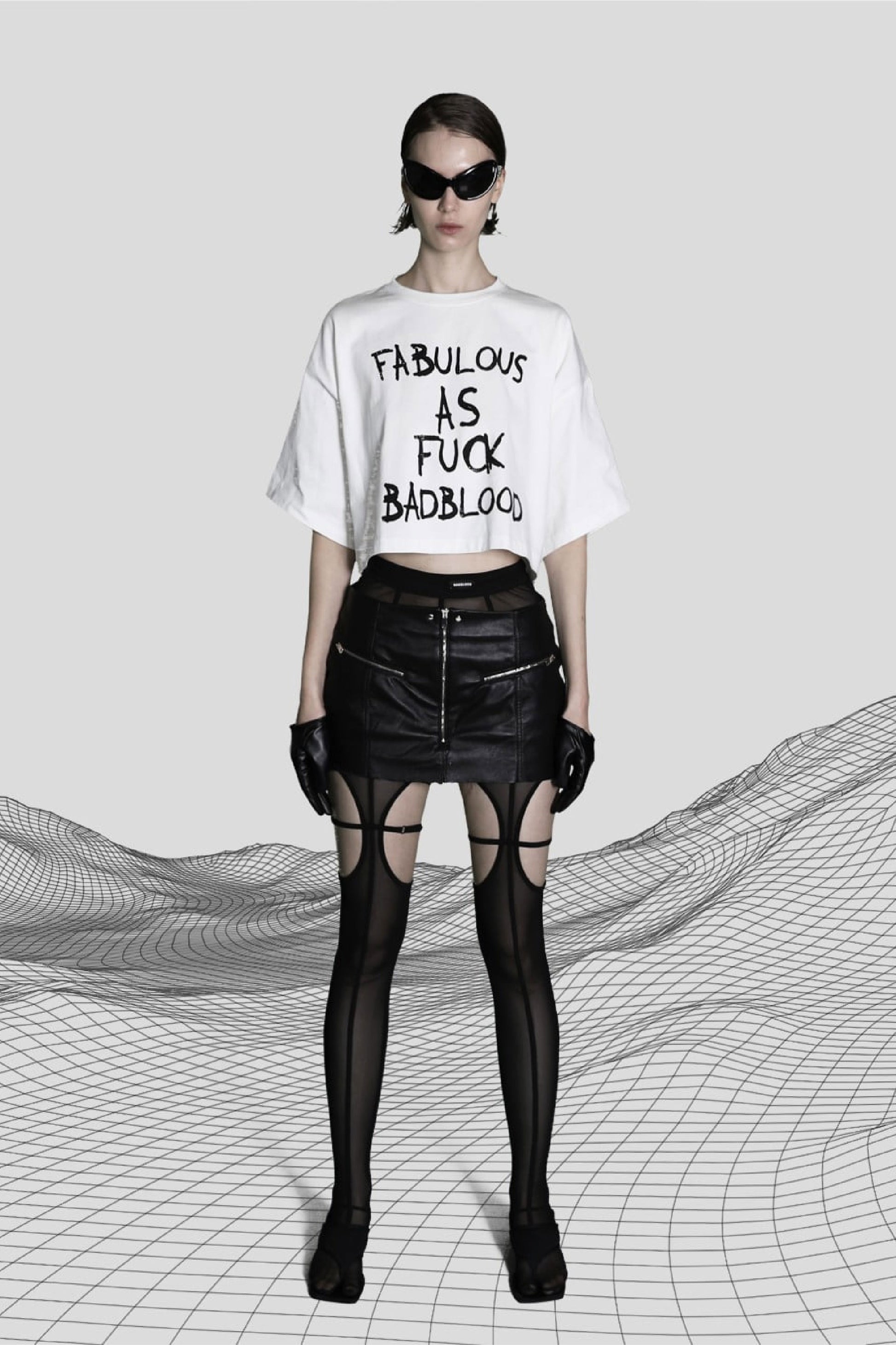 Badblood FFB Rhinestone Crop Short Sleeve Boxy Fit White