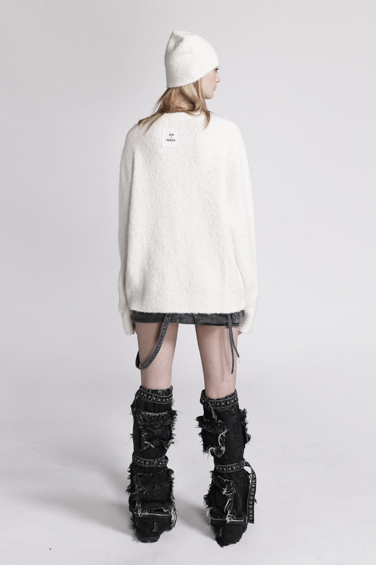 Badblood Boucle Crew Neck Cardigan Cream