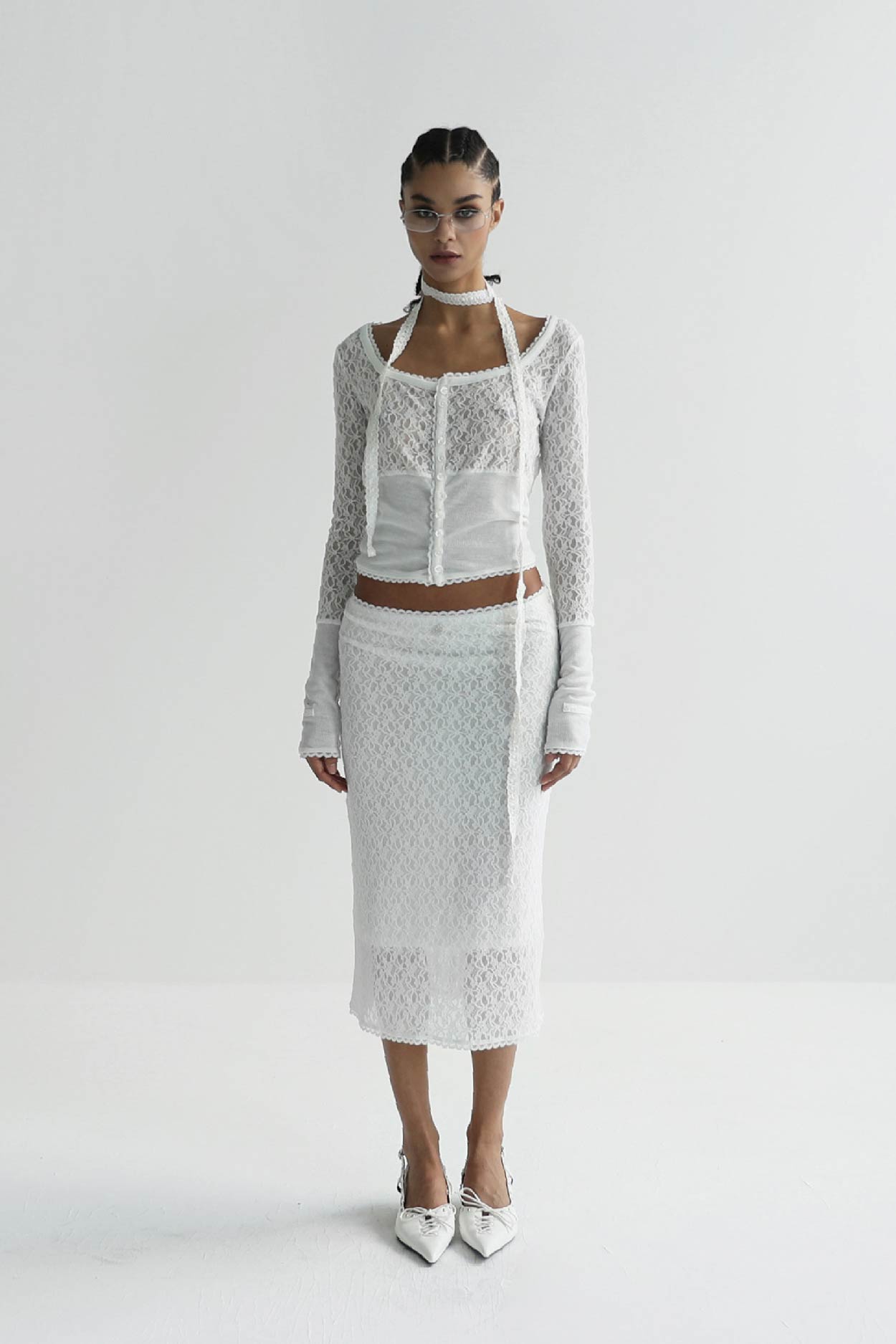 Badblood Selena Lace Midi Skirt White