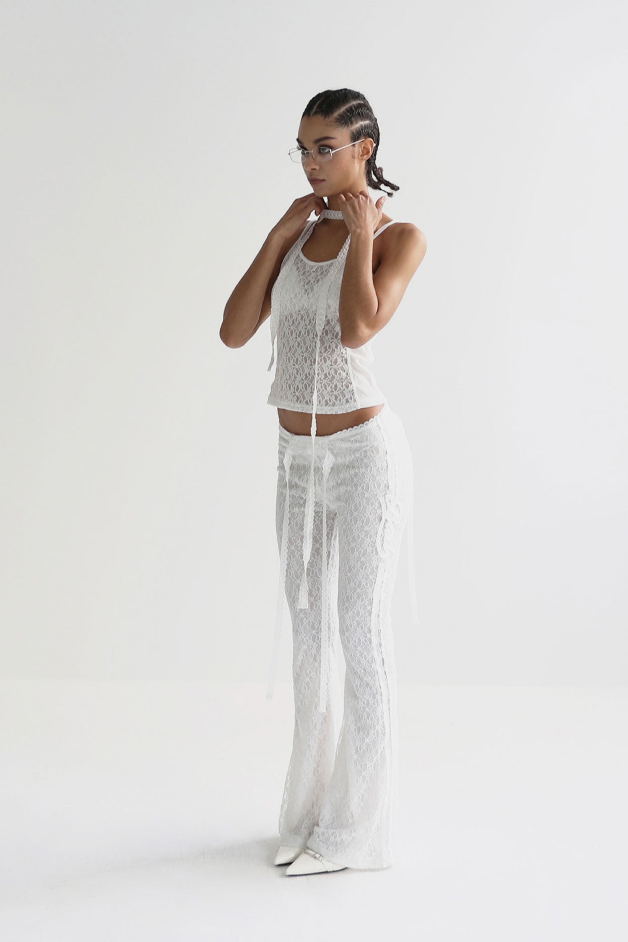 Badblood Selena Lace String Brush Cut Pants White