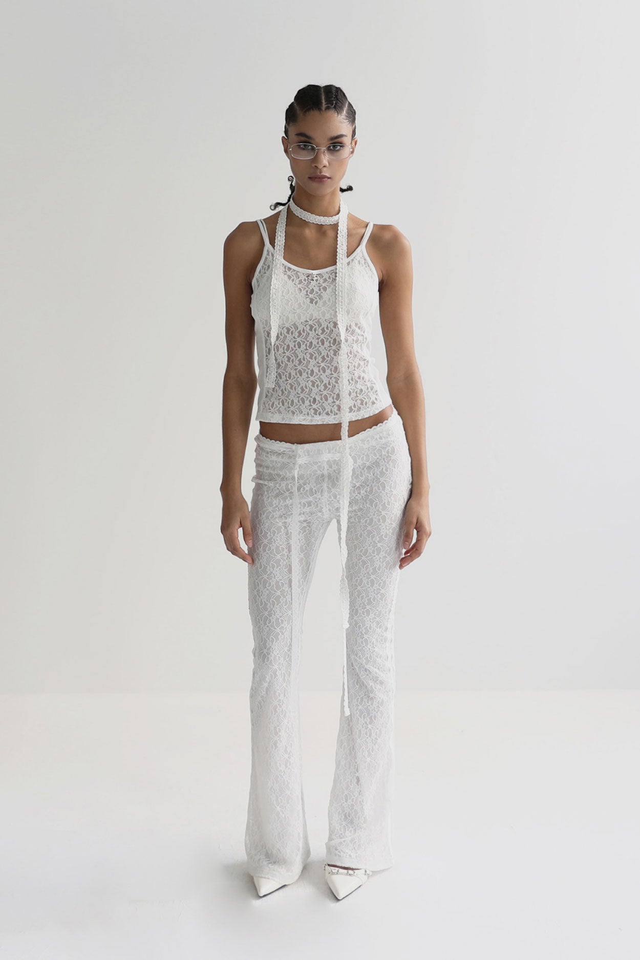 Badblood Selena Lace String Brush Cut Pants White