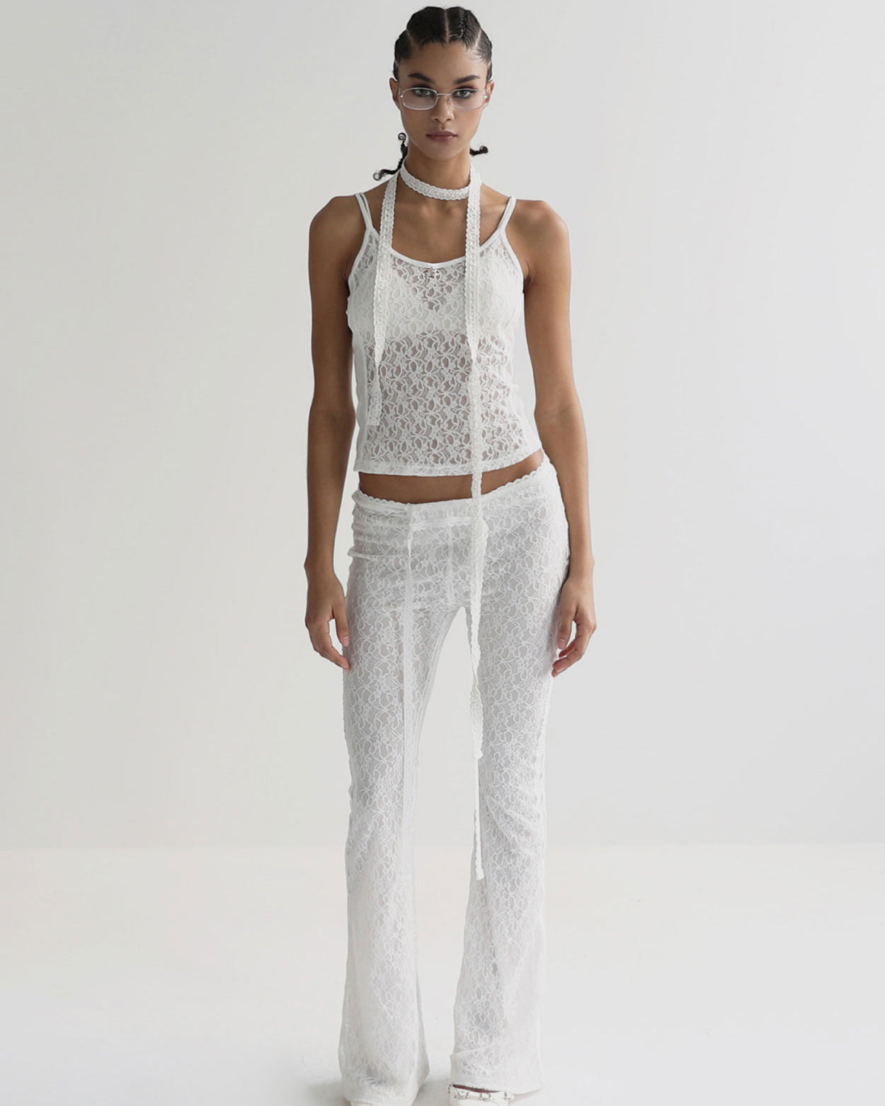Badblood Selena Lace String Brush Cut Pants White