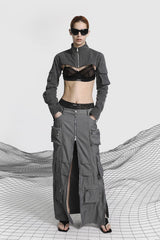 Badblood Twill Suit Cargo Long Skirt Charcoal