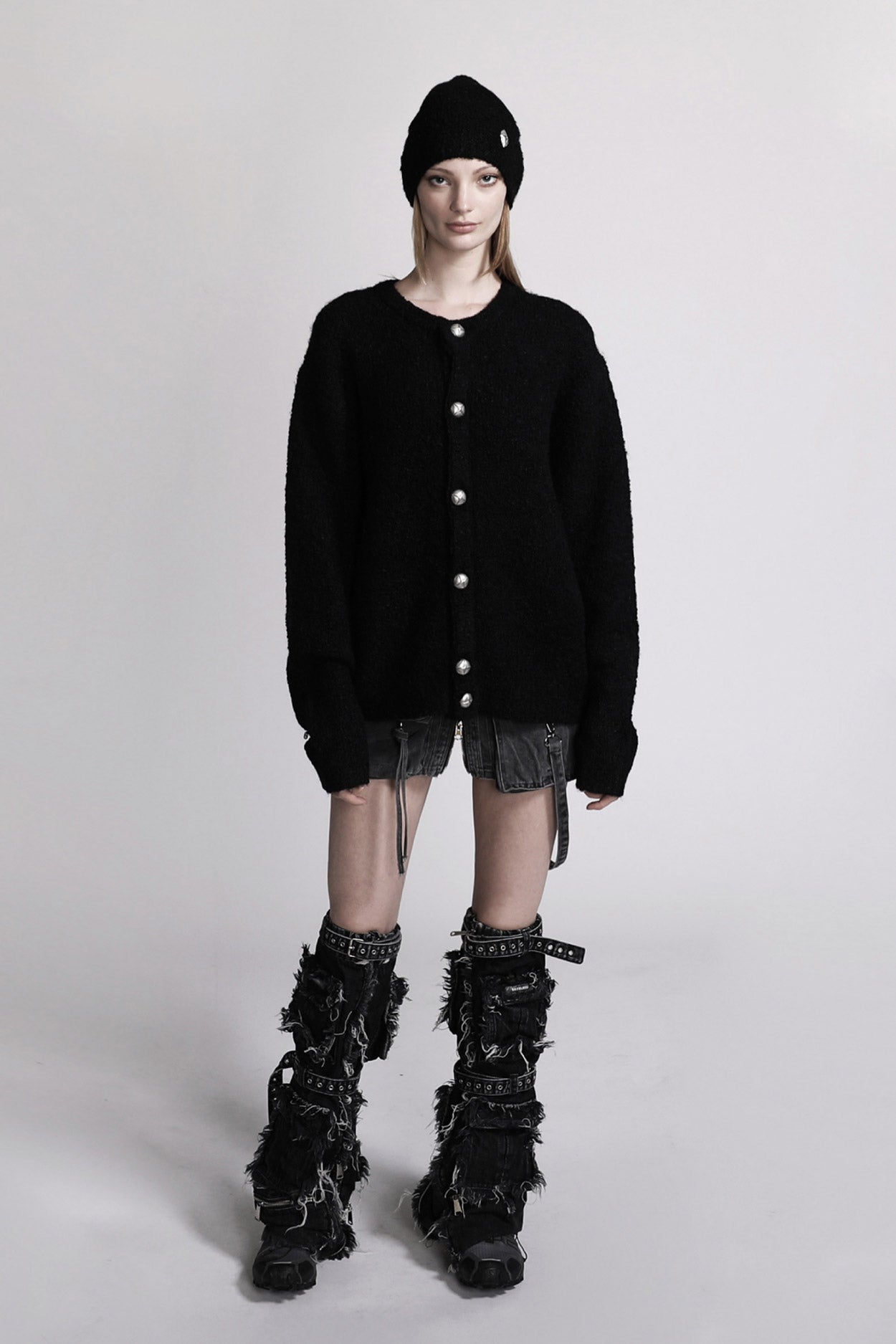 Badblood Boucle Crew Neck Cardigan Black