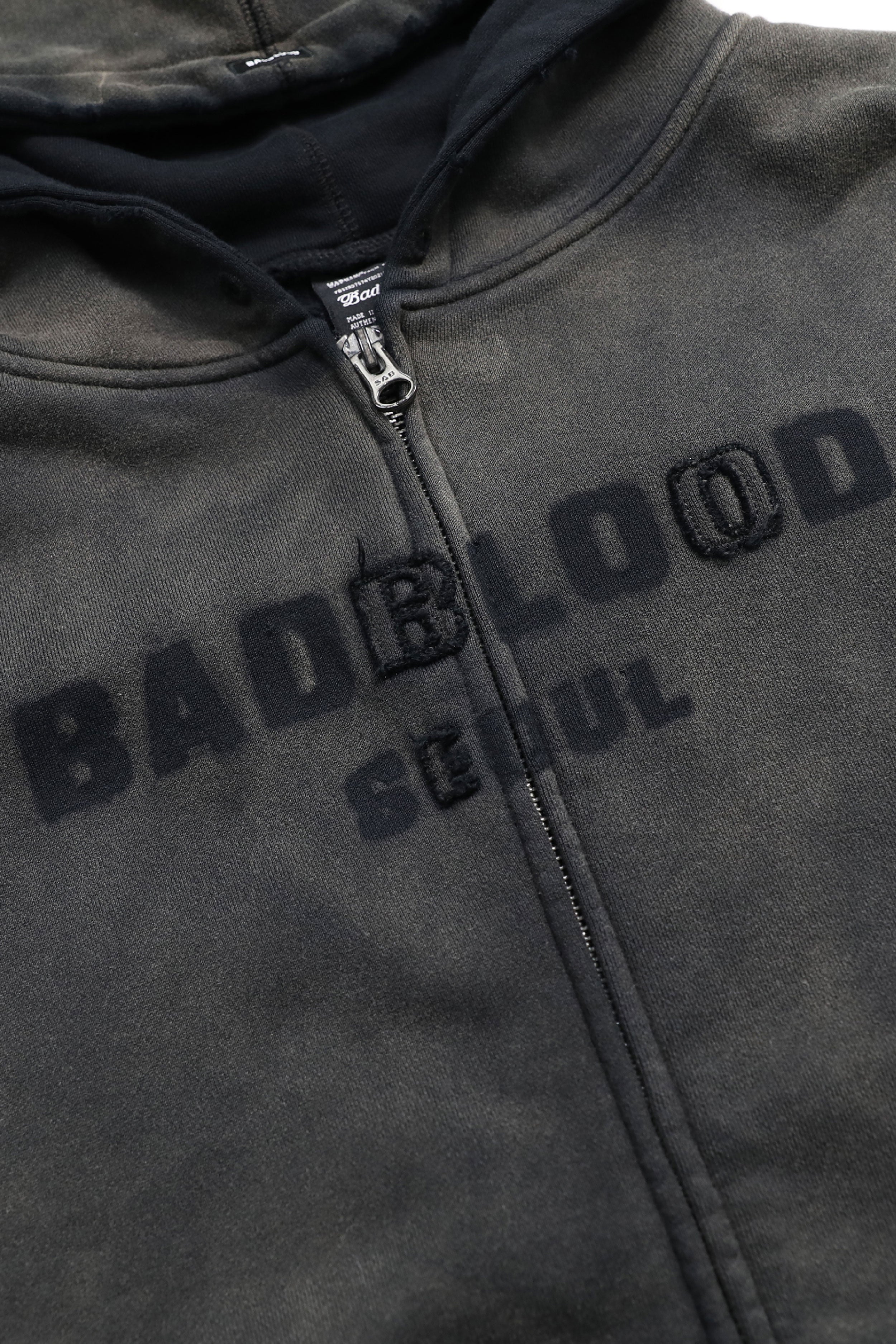 Badblood Sun Faded Hood Zip-up Large Fit Black