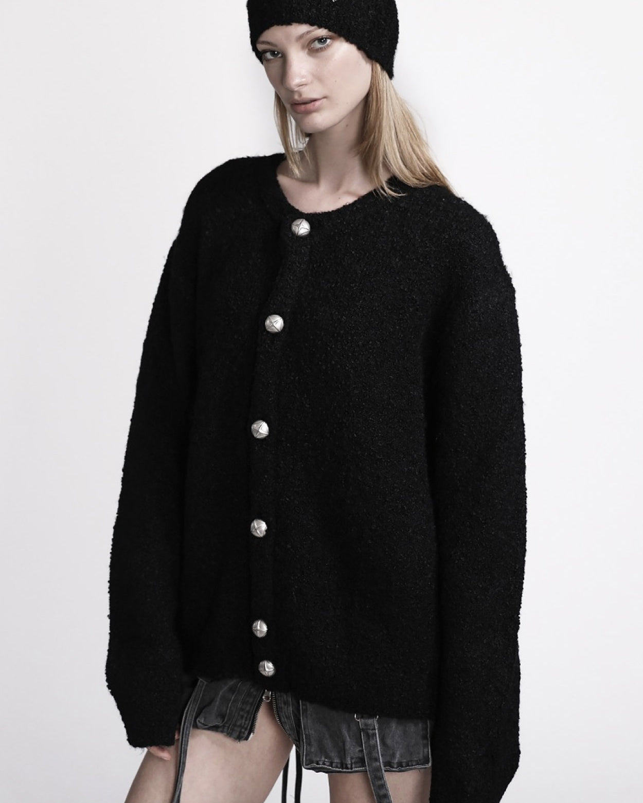 Badblood Boucle Crew Neck Cardigan Black