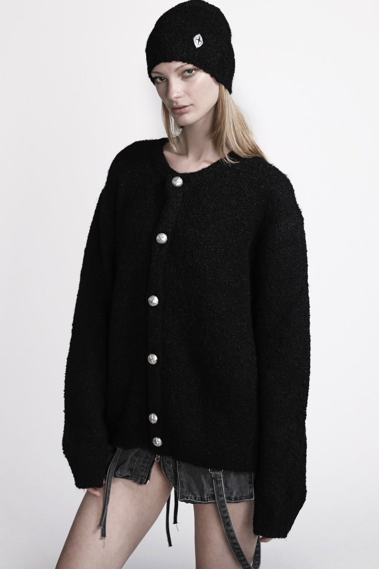 Badblood Boucle Crew Neck Cardigan Black