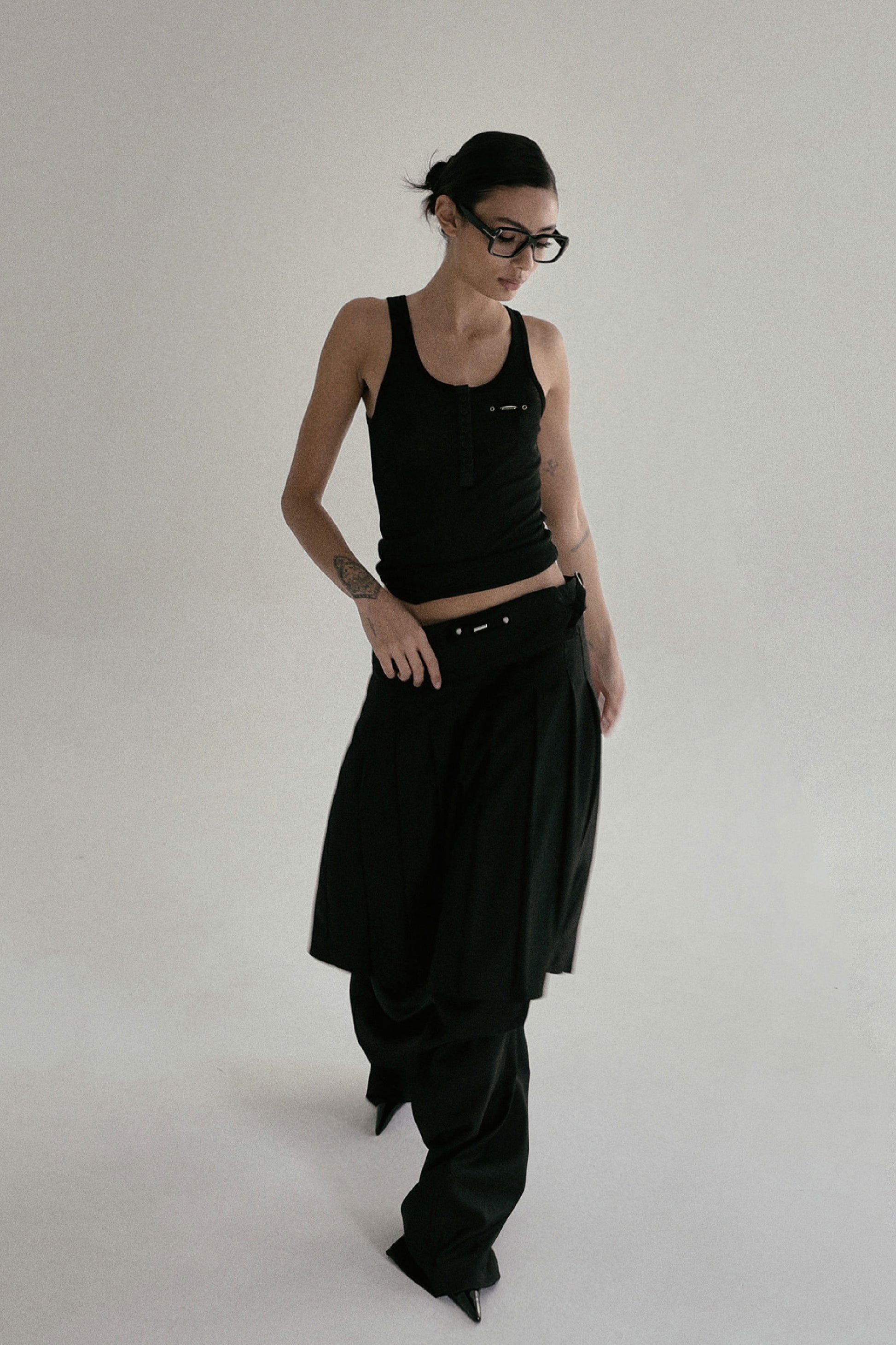 Badblood Proto Gabardine Midi Pleated Skirt Black