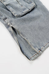 Badblood Bonnie Denim Cargo Pants Loose Fit Sky Blue