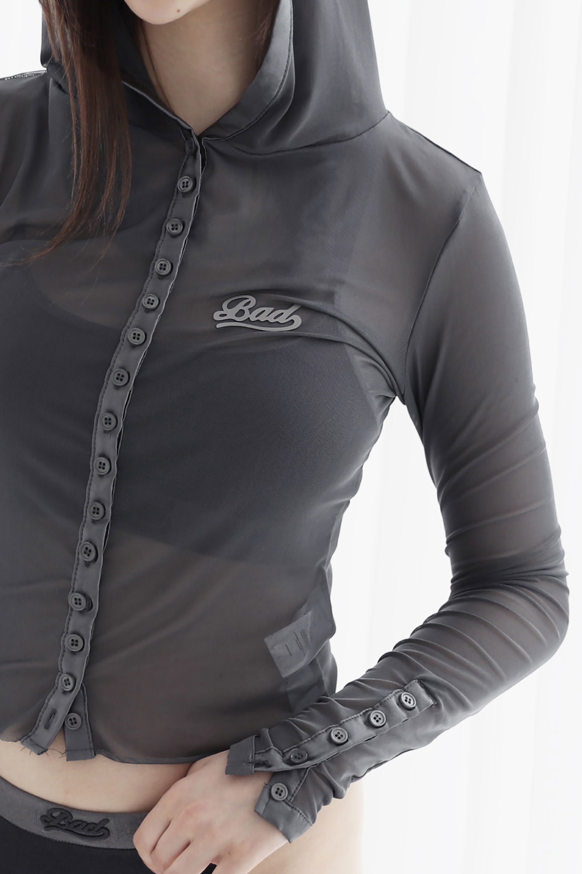 Badblood Breeze Button Up Hoodie Long Sleeve Charcoal