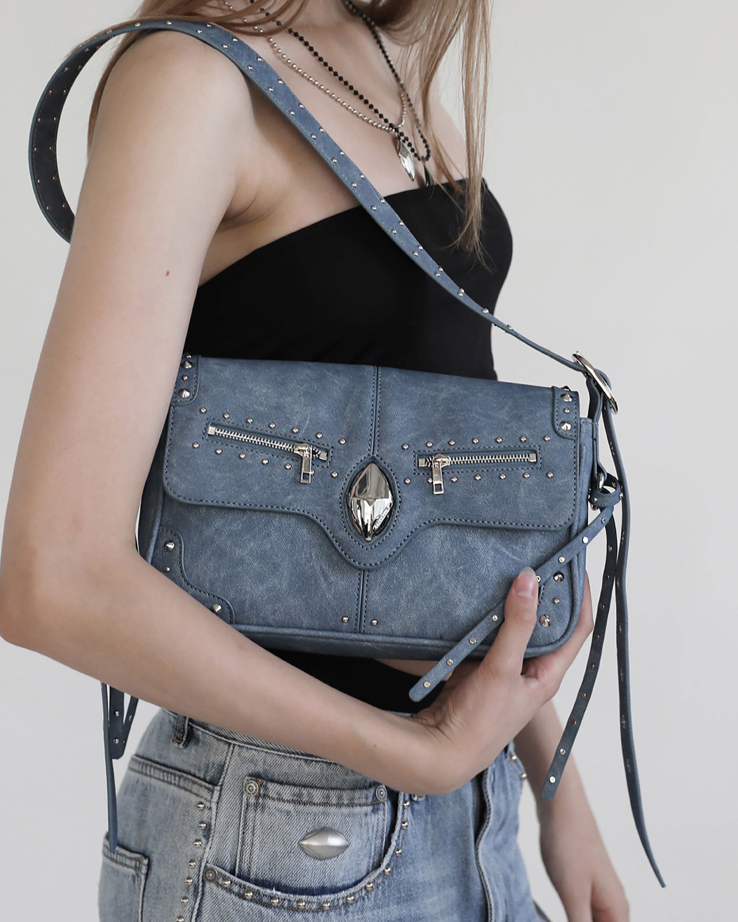 Badblood Ellipse Symbol Cranky Flap Bag Denim Blue