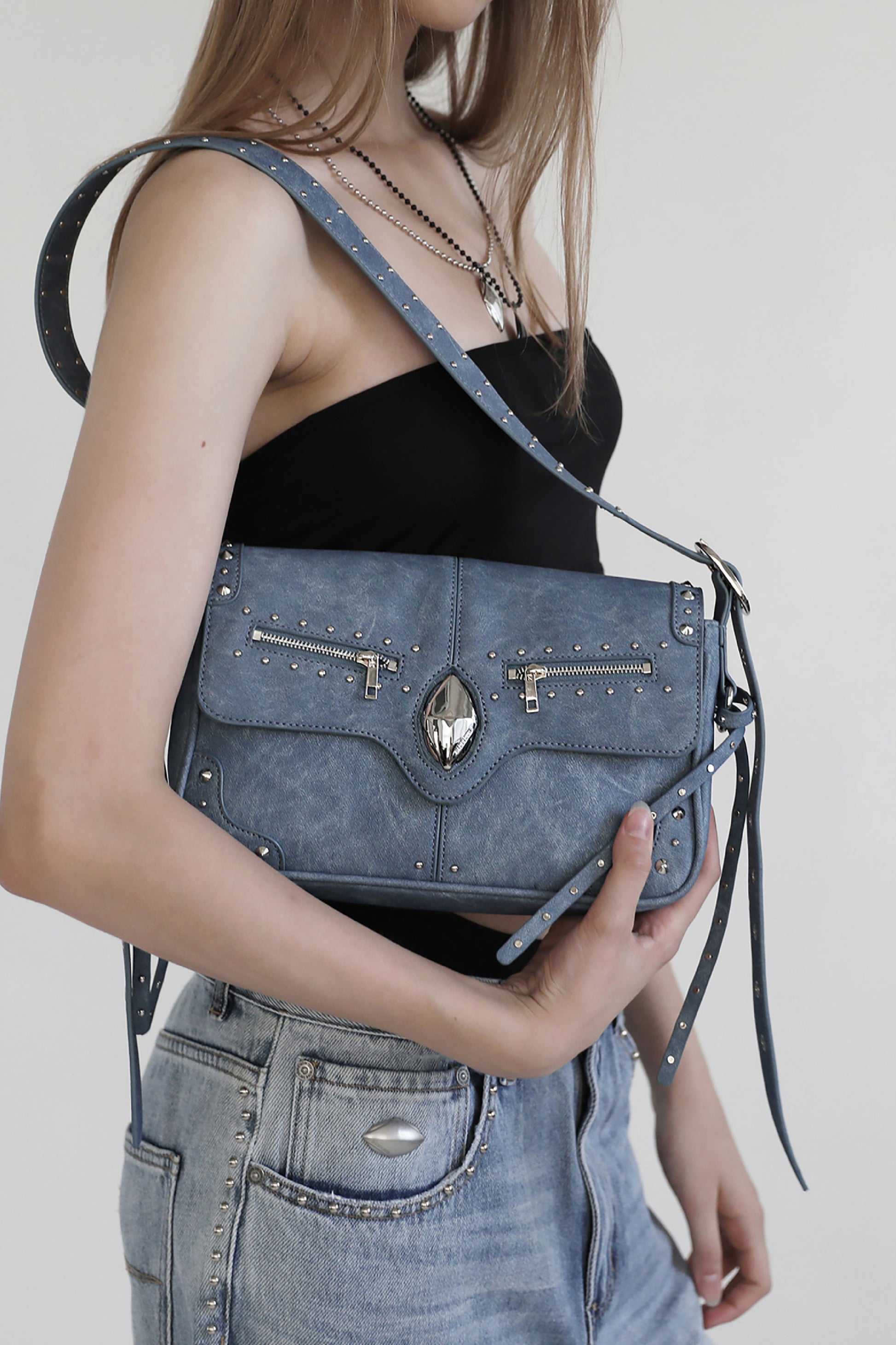 Badblood Ellipse Symbol Cranky Flap Bag Denim Blue