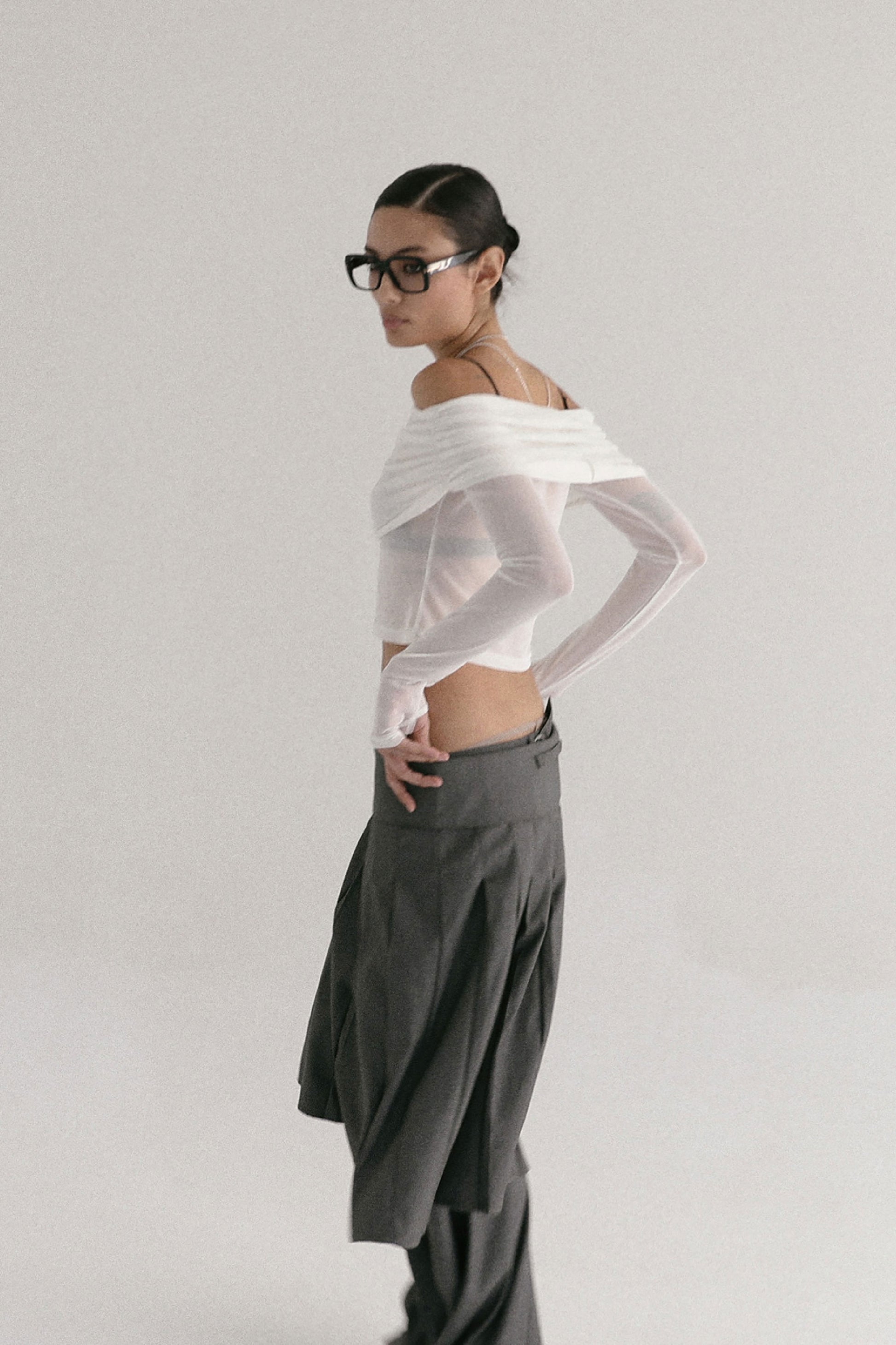 Badblood Proto Gabardine Midi Pleated Skirt Charcoal