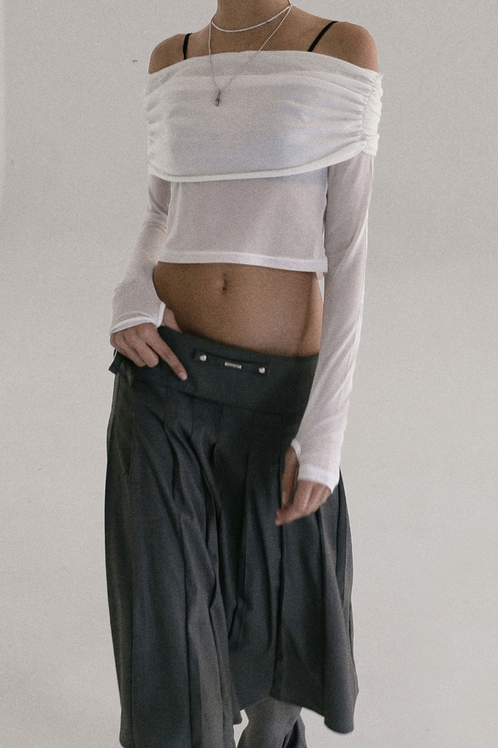 Badblood Proto Gabardine Midi Pleated Skirt Charcoal