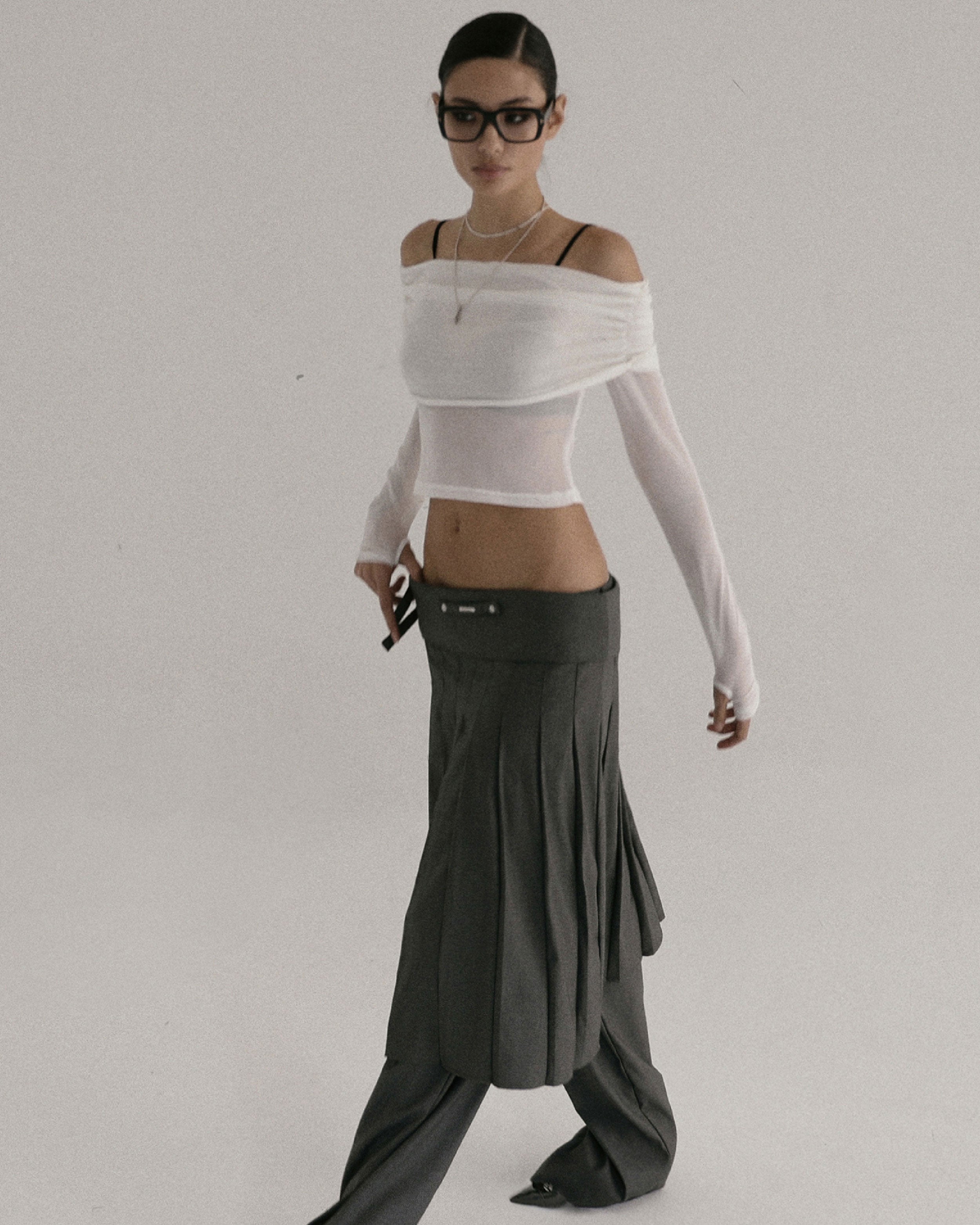 Badblood Proto Gabardine Midi Pleated Skirt Charcoal