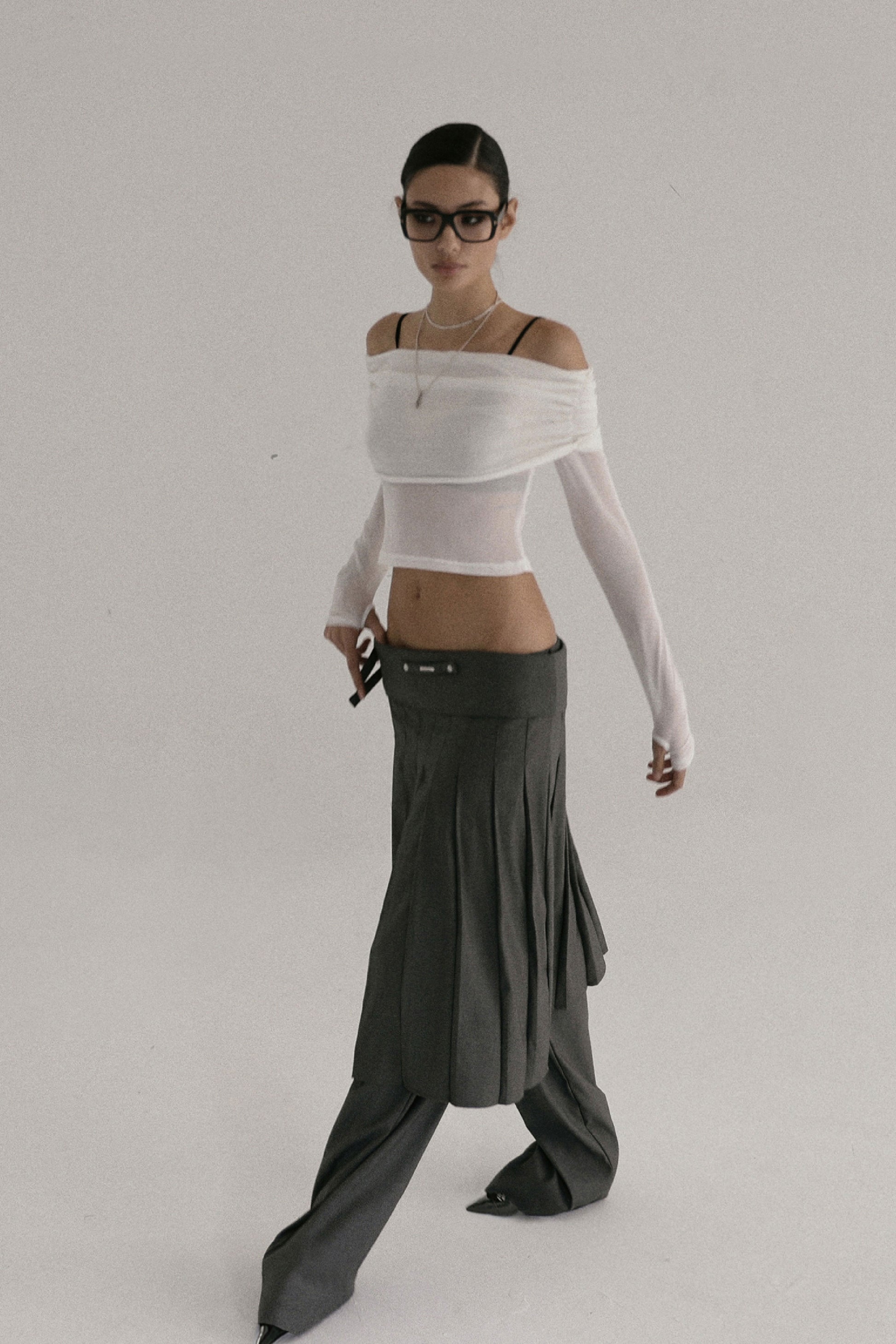 Badblood Proto Gabardine Midi Pleated Skirt Charcoal