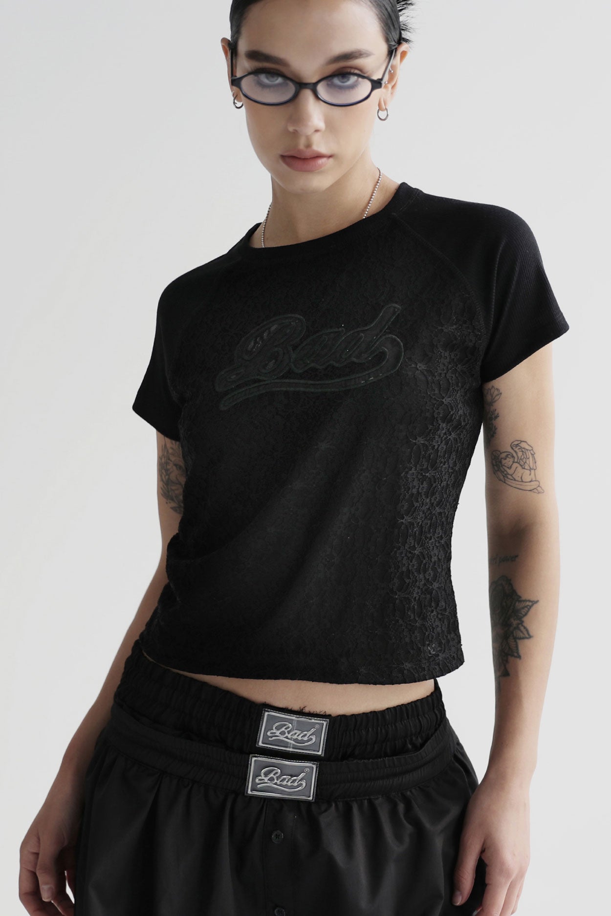 Badblood Selena Lace Contrast T-Shirt Black