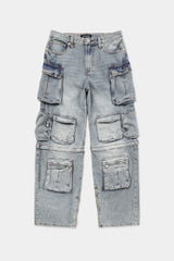Badblood Bonnie Denim Cargo Pants Loose Fit Sky Blue