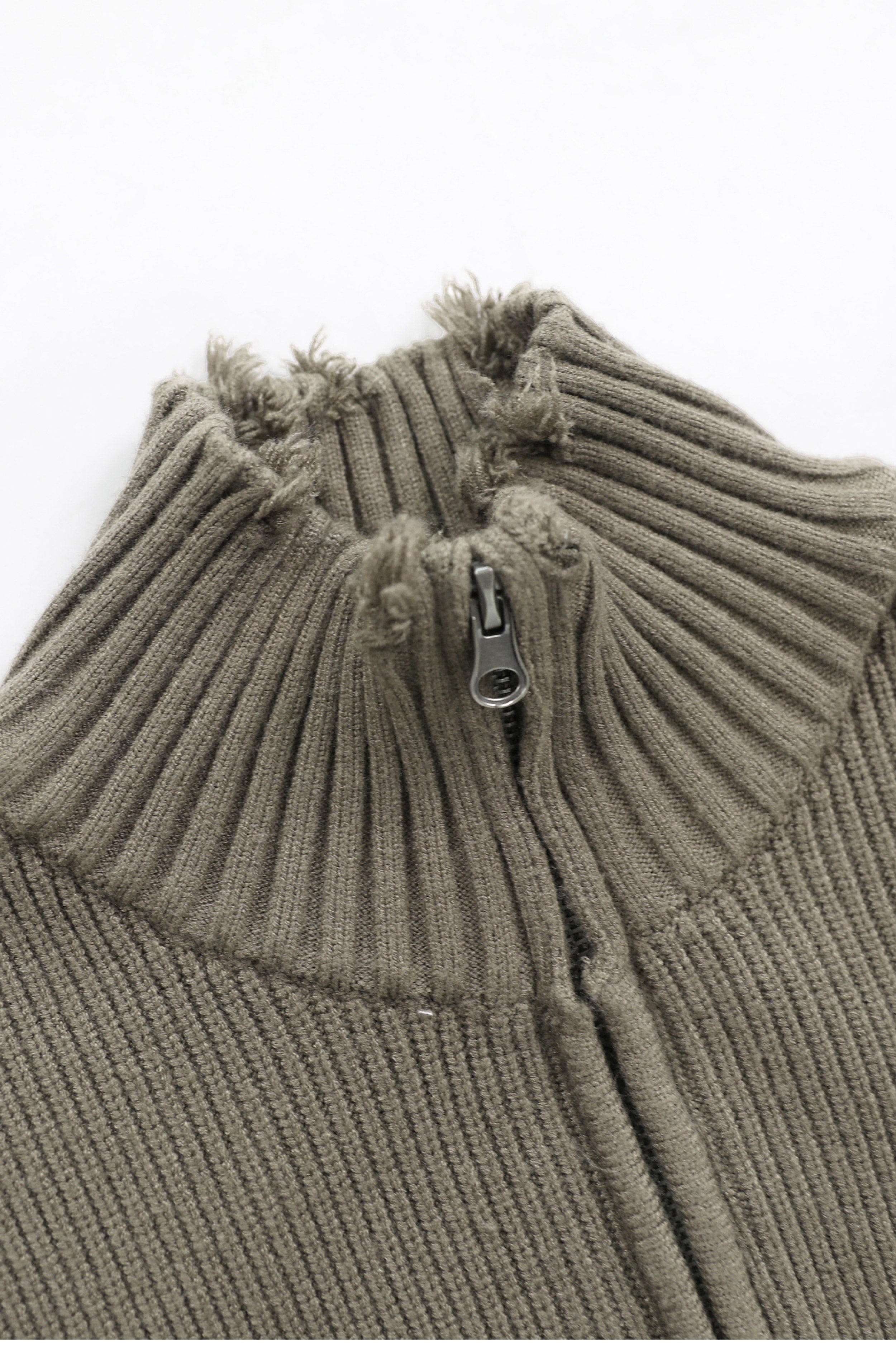 Badblood Destroyed Zip Up Cardigan Dark Olive