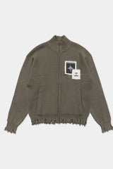 Badblood Destroyed Zip Up Cardigan Dark Olive