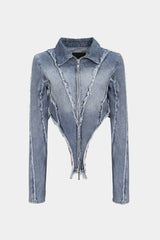 Badblood Twisted Frayed Denim Cutoff Jacket Blue