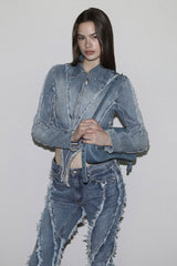 Badblood Twisted Frayed Denim Cutoff Jacket Blue