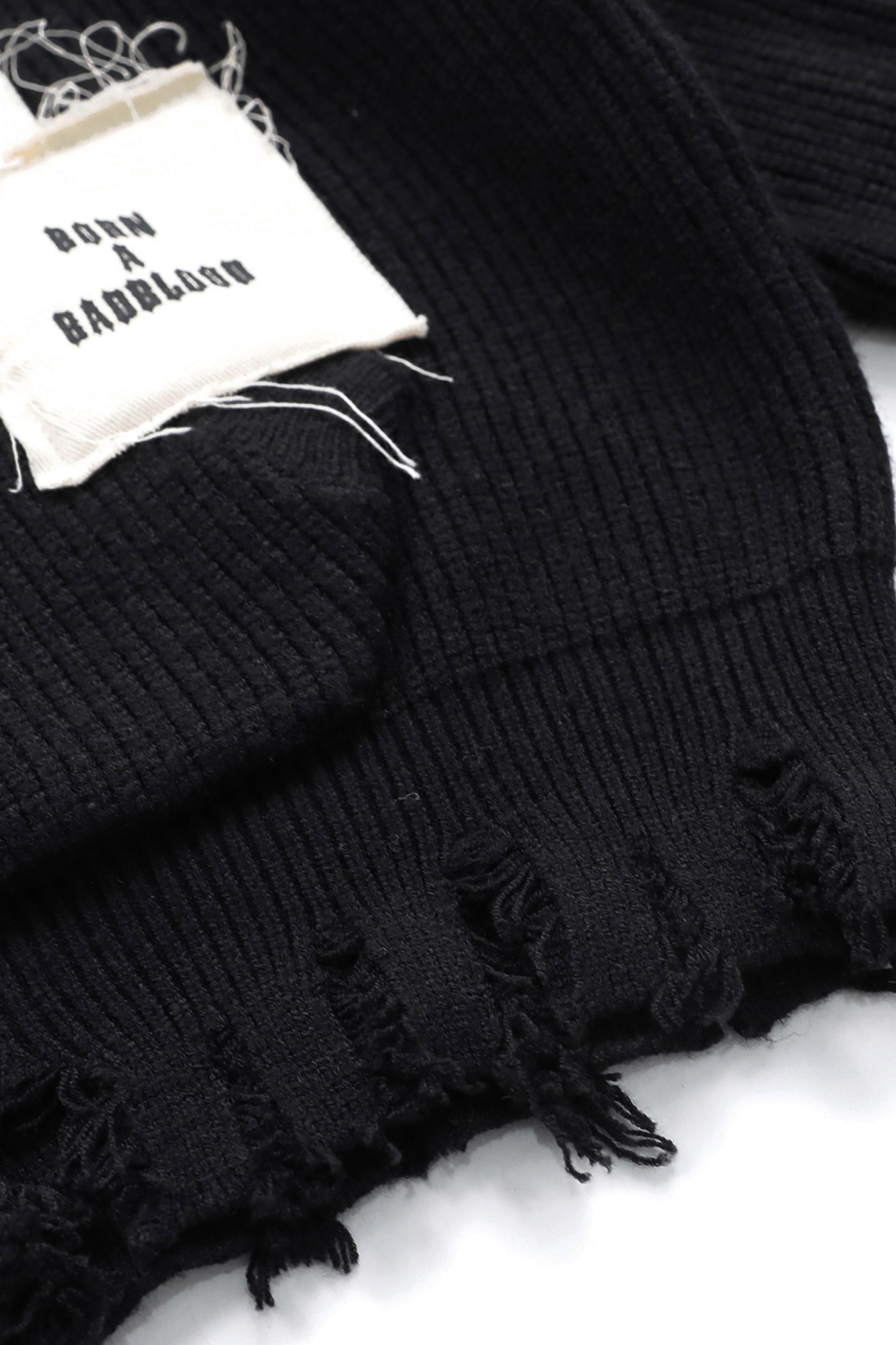 Badblood Destroyed Hooded Cropped Sweater Black