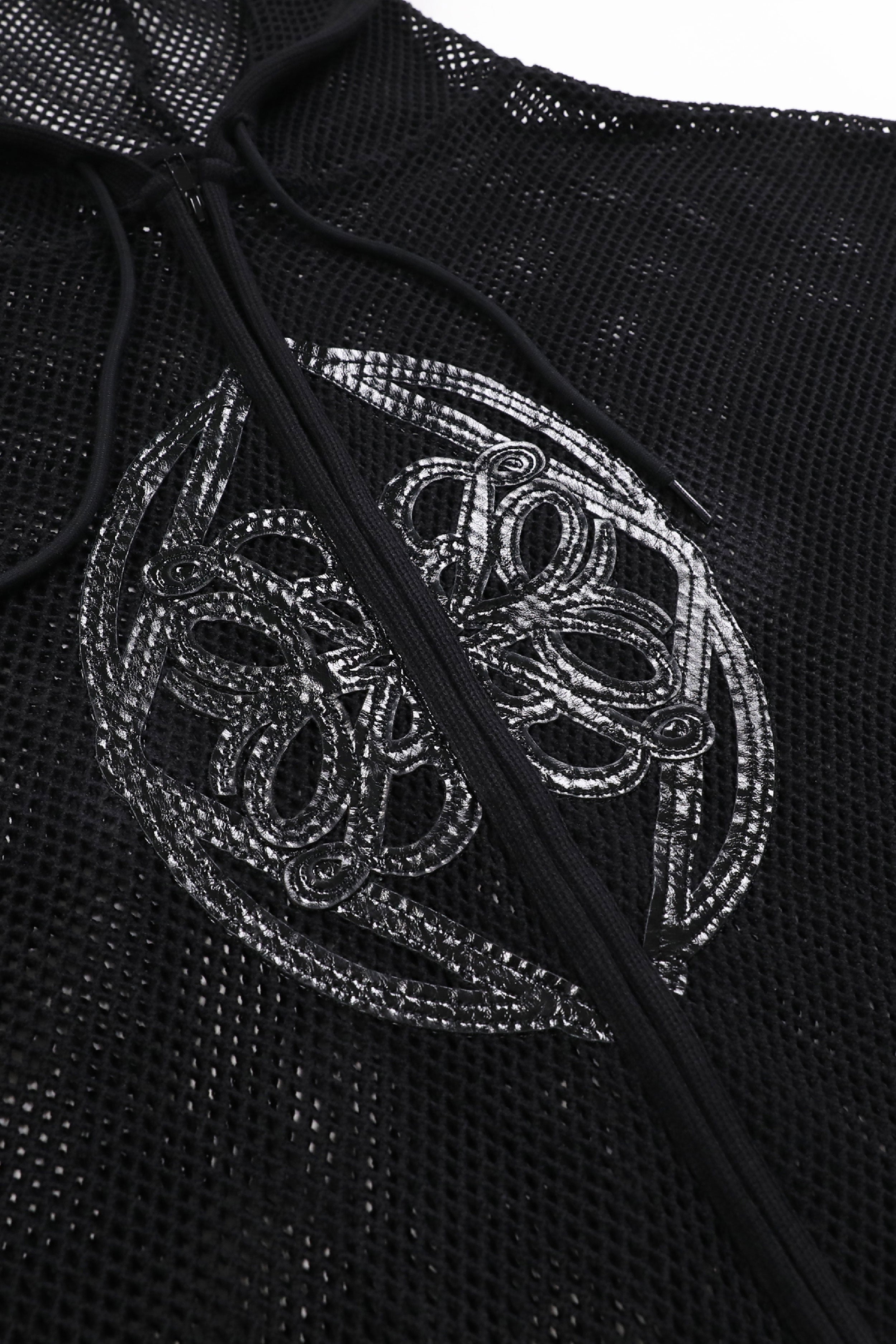 Badblood Fleur Crochet Knit Hood Zip-up Large Fit Black