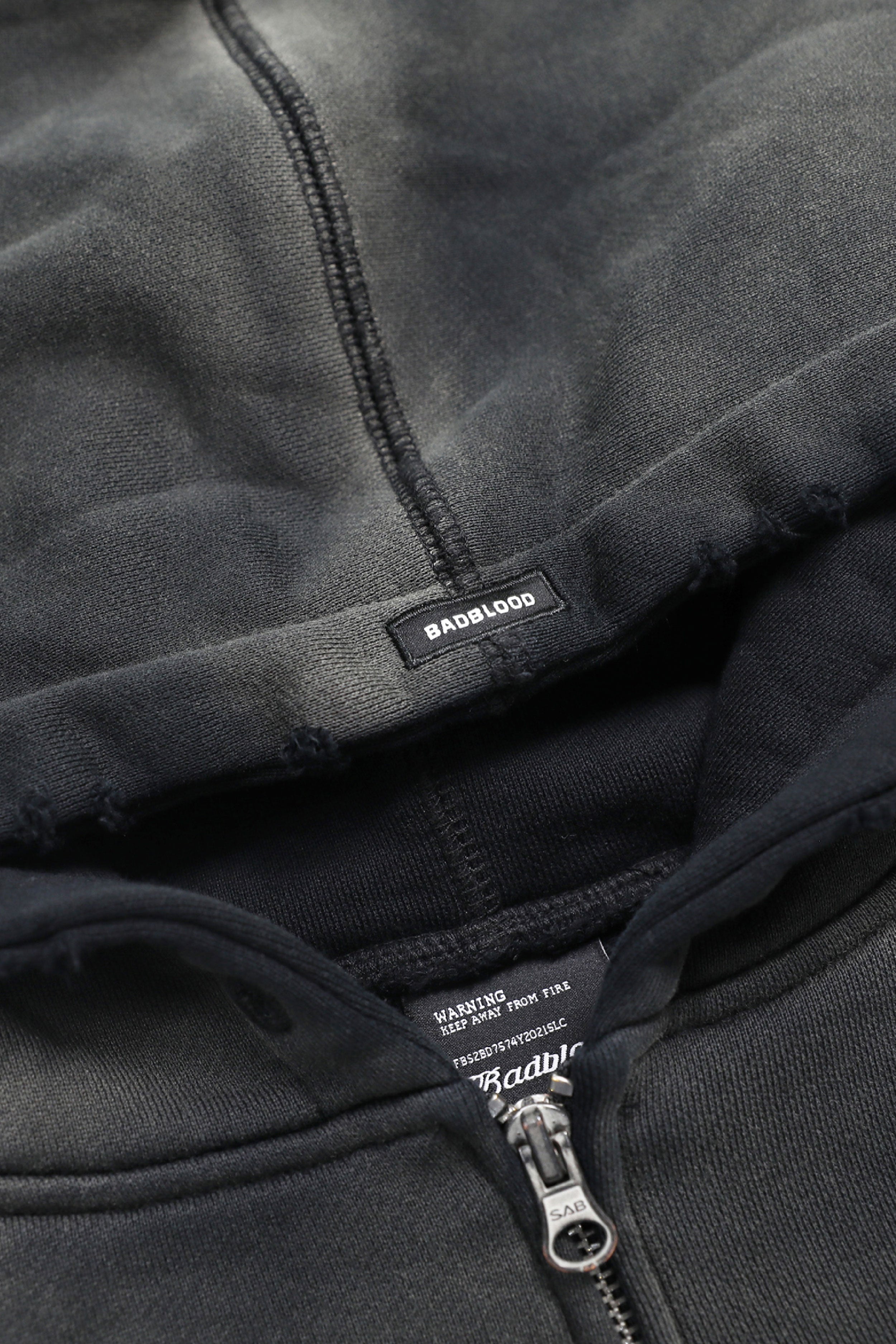 Badblood Sun Faded Hood Zip Up Slim Fit Black