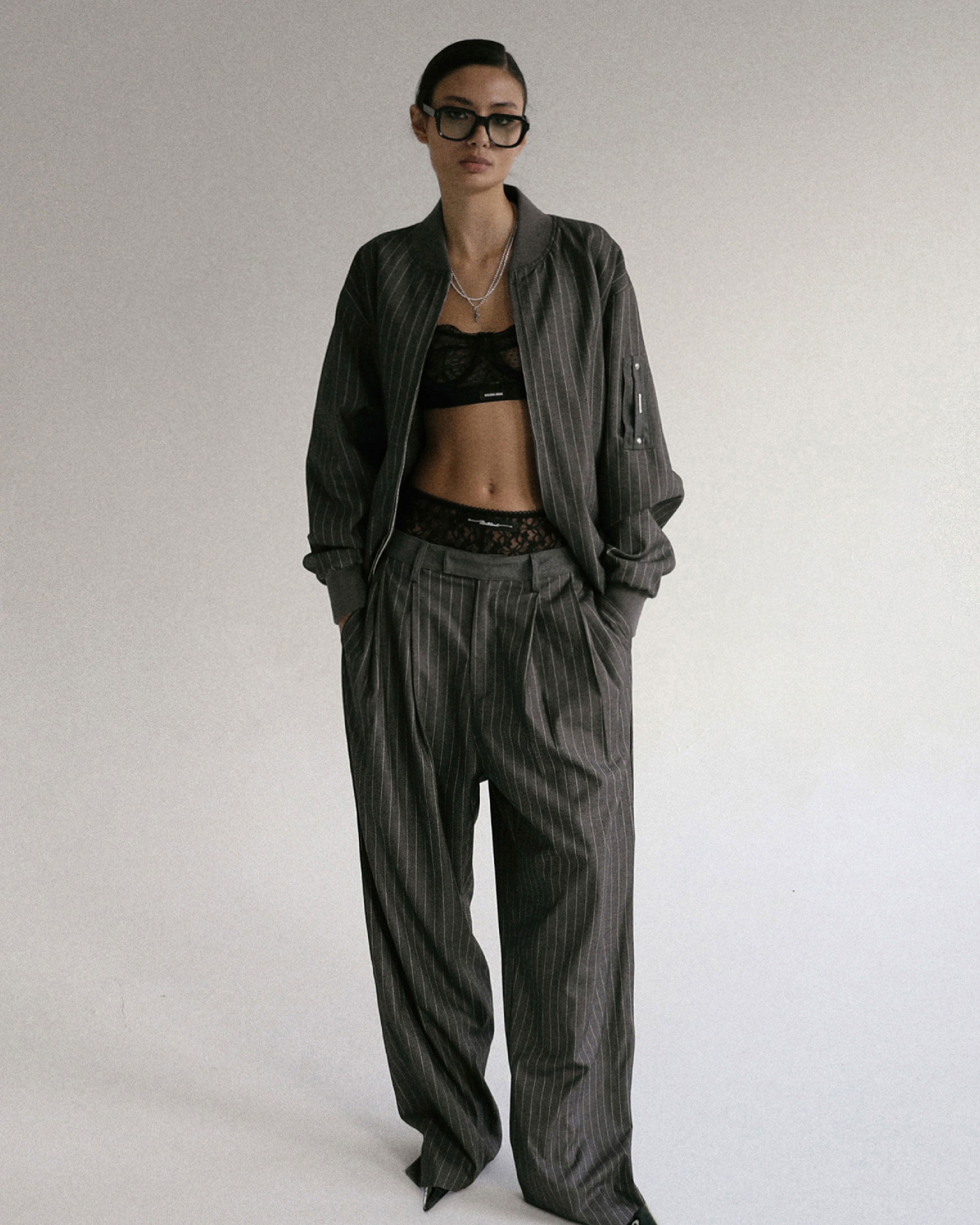 Badblood  Proto Gabardine Pants Baggy Fit Stripe/Charcoal