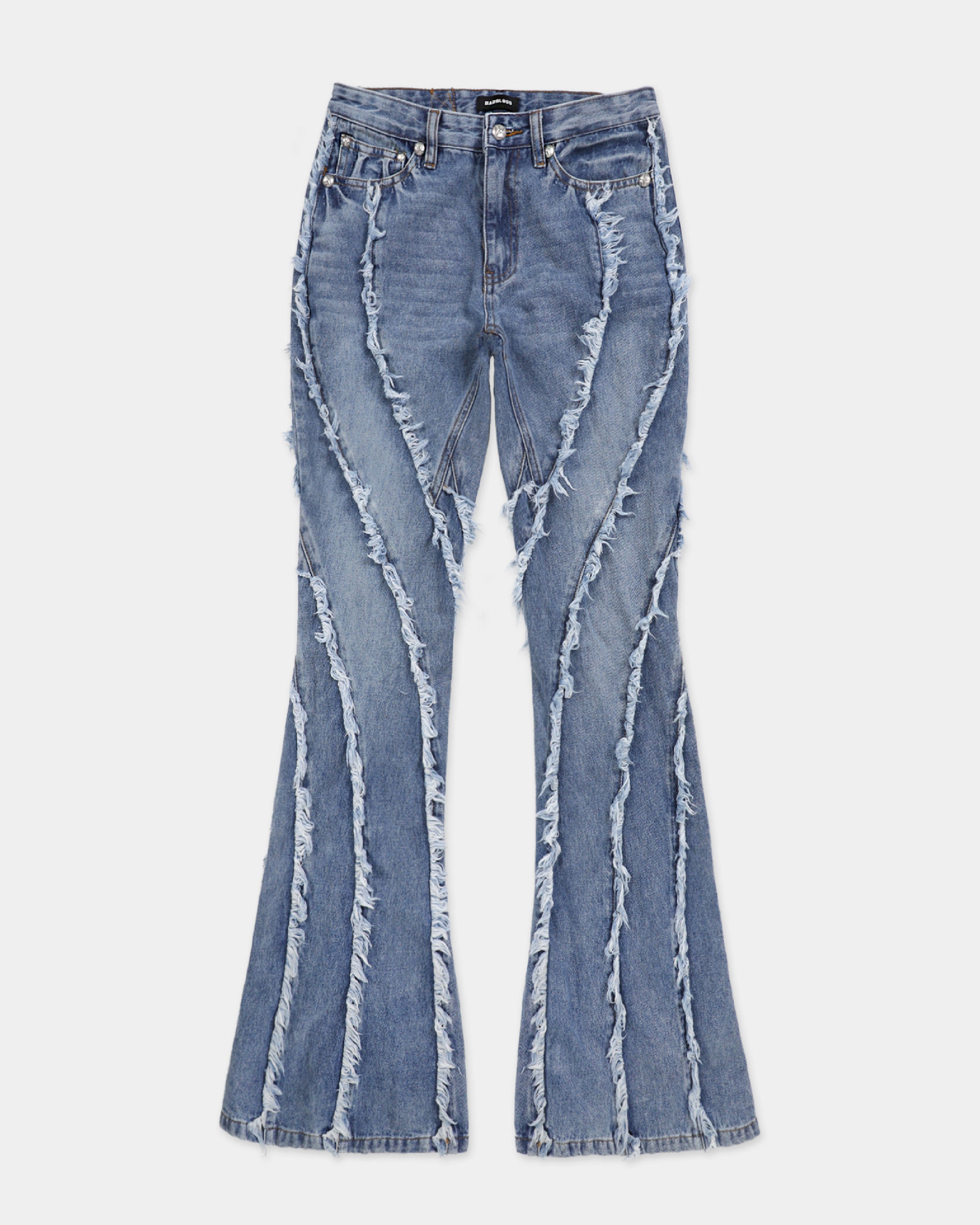 Badblood Twist Frayed Denim Pants Blue