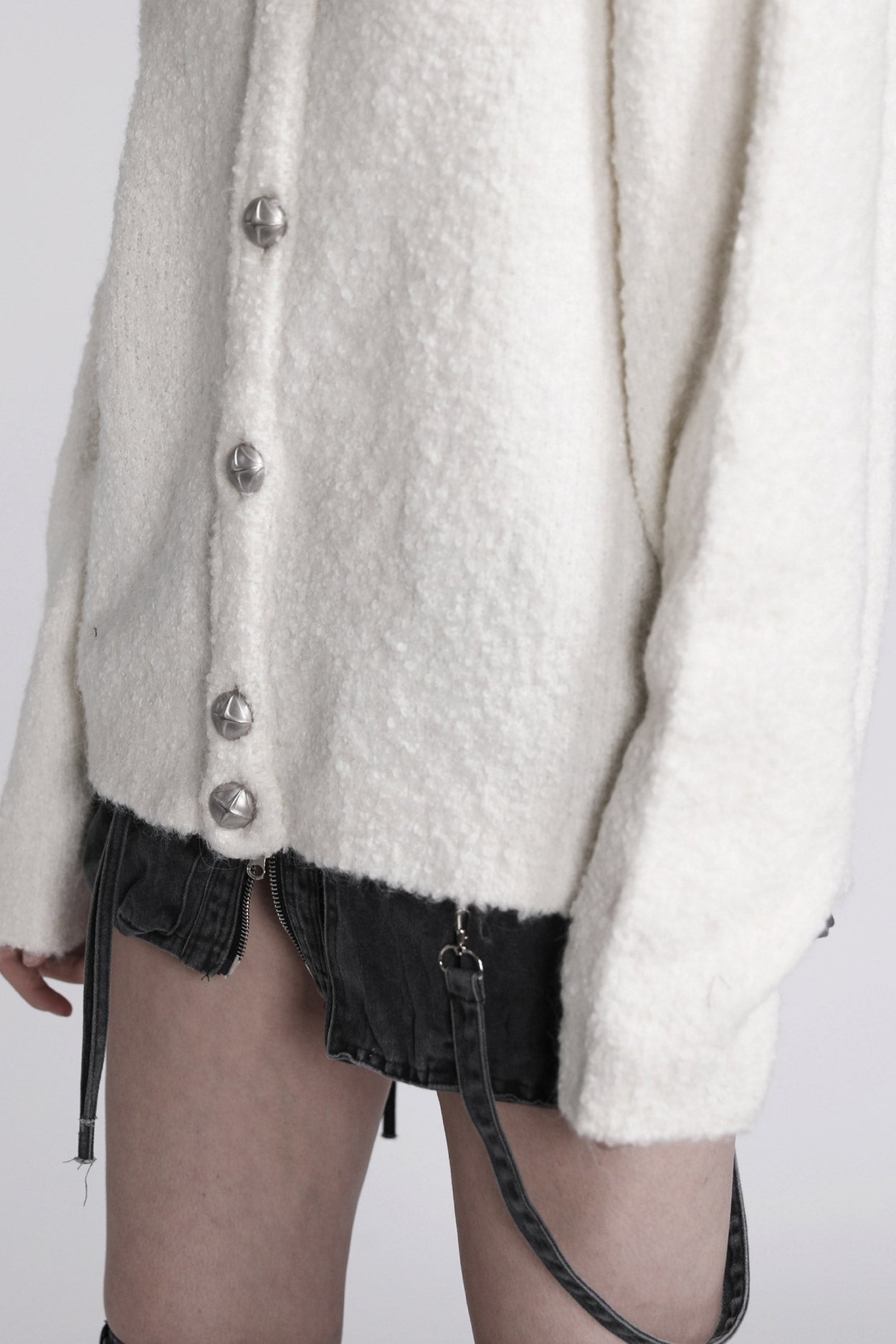 Badblood Boucle Crew Neck Cardigan Cream