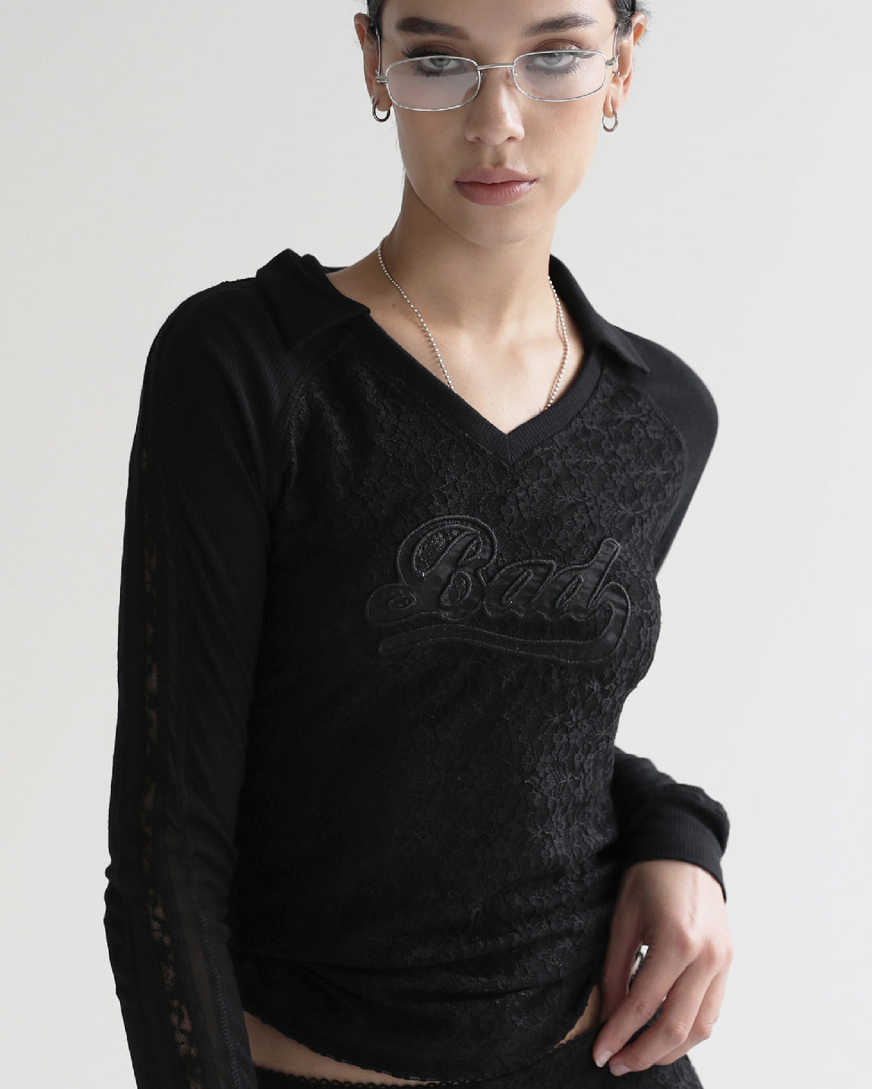Badblood Selena Lace Polo Top Black