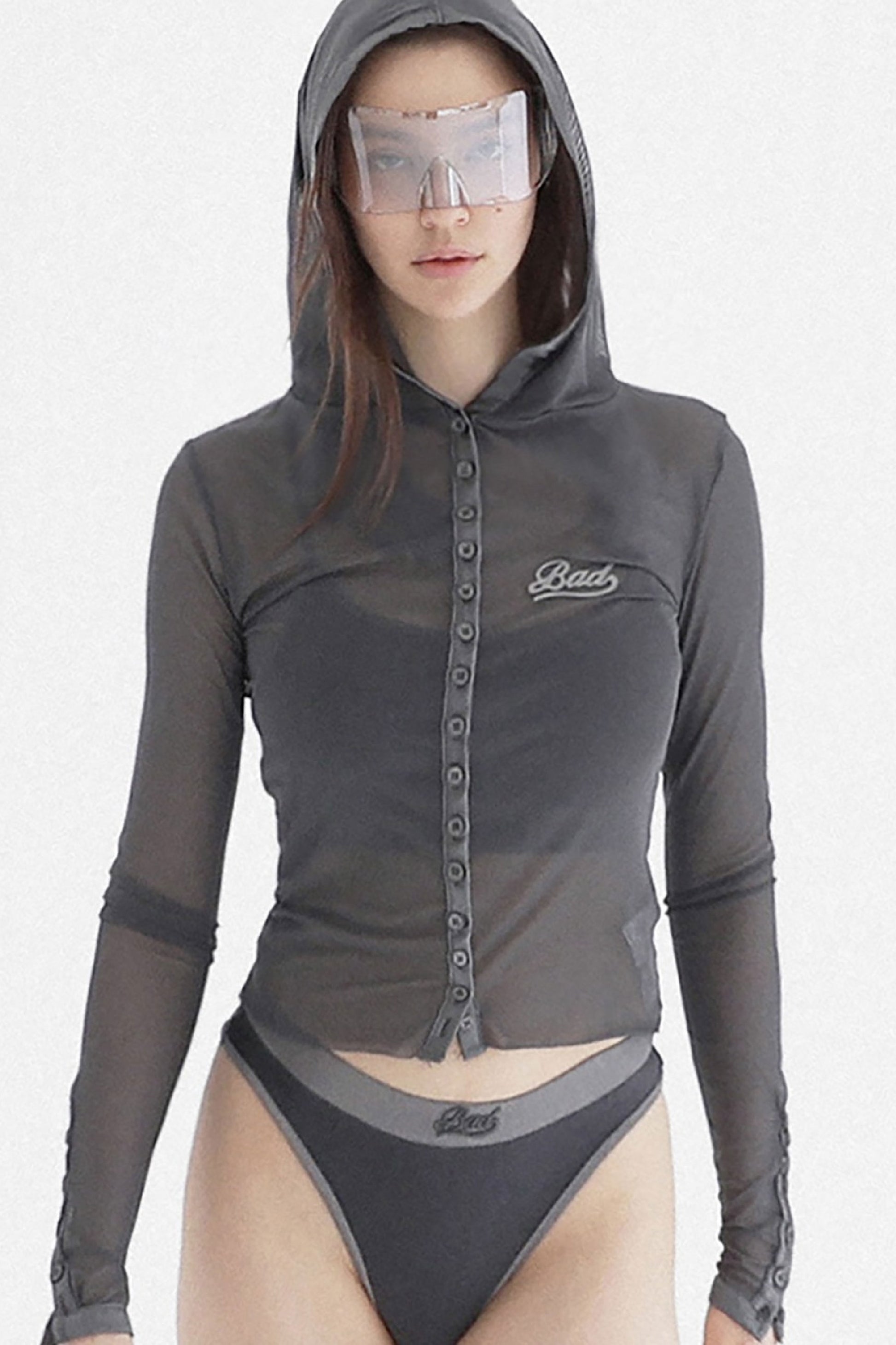 Badblood Breeze Button Up Hoodie Long Sleeve Charcoal