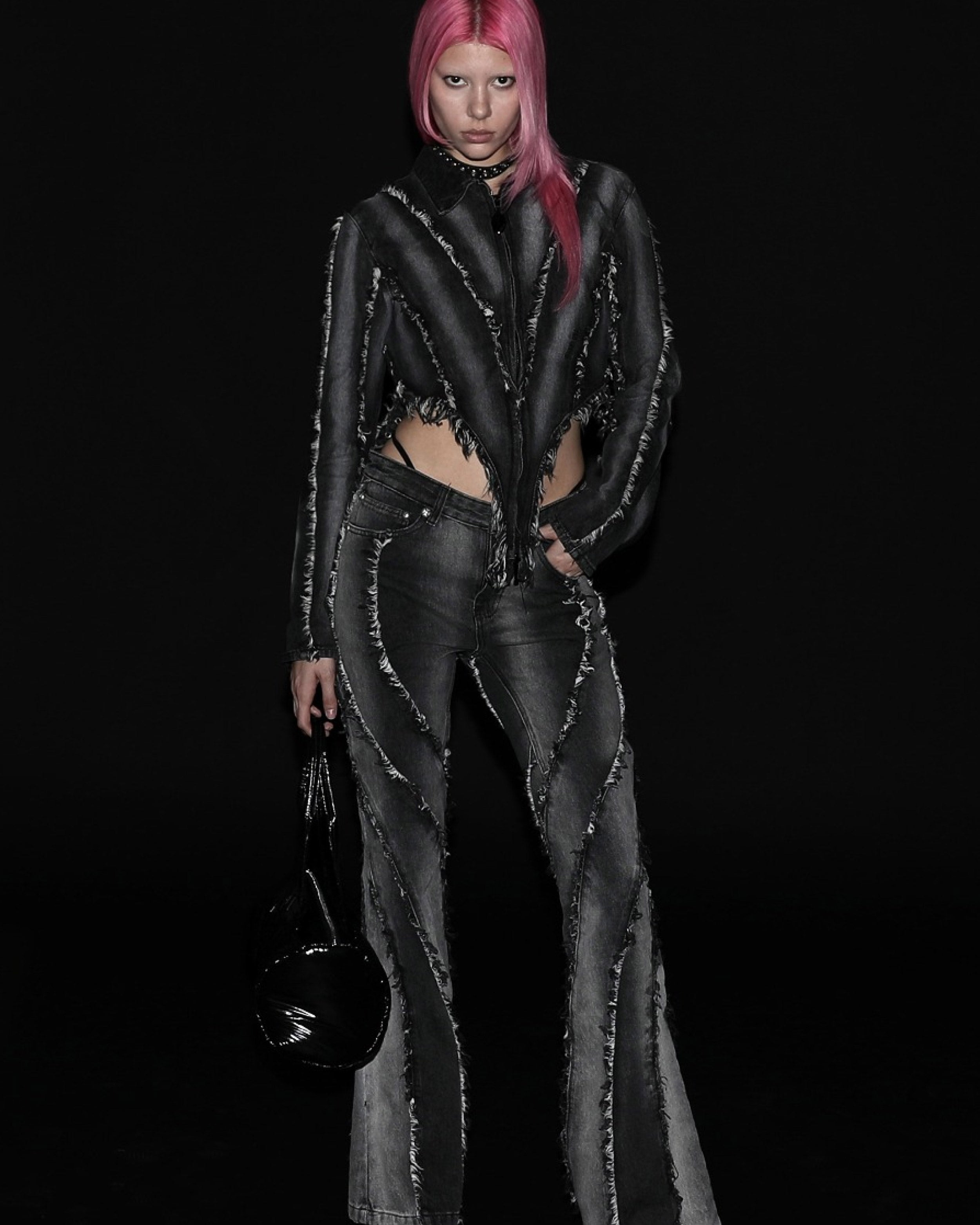 Badblood Twist Frayed Denim Pants Black