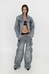Badblood Bonnie Denim Cargo Pants Loose Fit Sky Blue