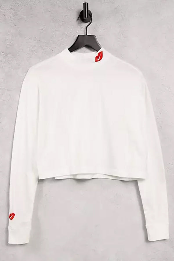 Nike women kiss logo mock roll LS T-Shirt White