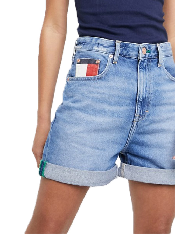 Tommy Jeans women high rise denim mom shorts midwash blue