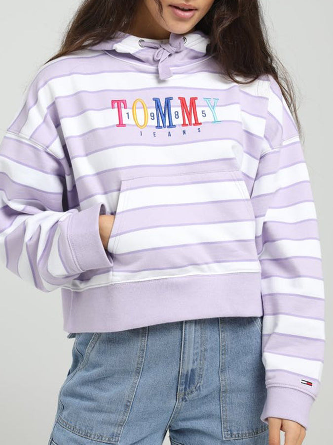 Tommy Jeans 女士條紋圖案連帽衫 淡紫色/白色