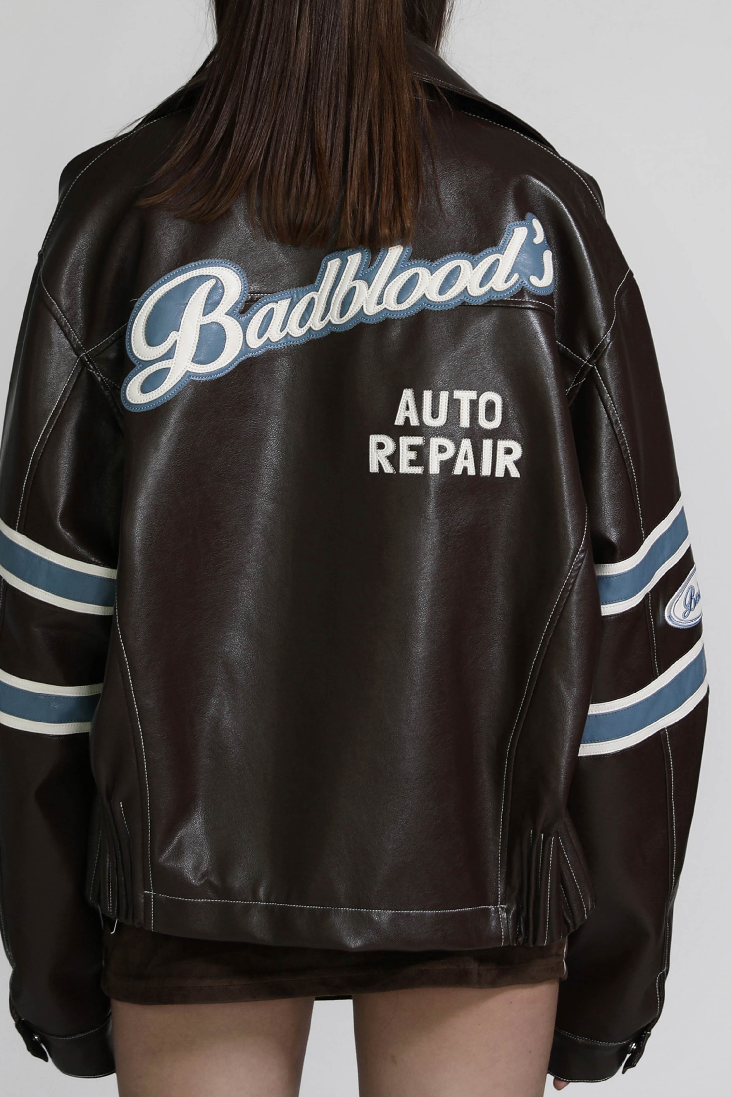 Badblood 91 Leather Varsity Jacket Brown