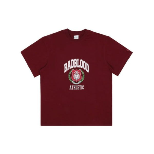 Badblood Athletic Heritage Emblem Logo Rugged Cotton Boxy Tee Burgundy