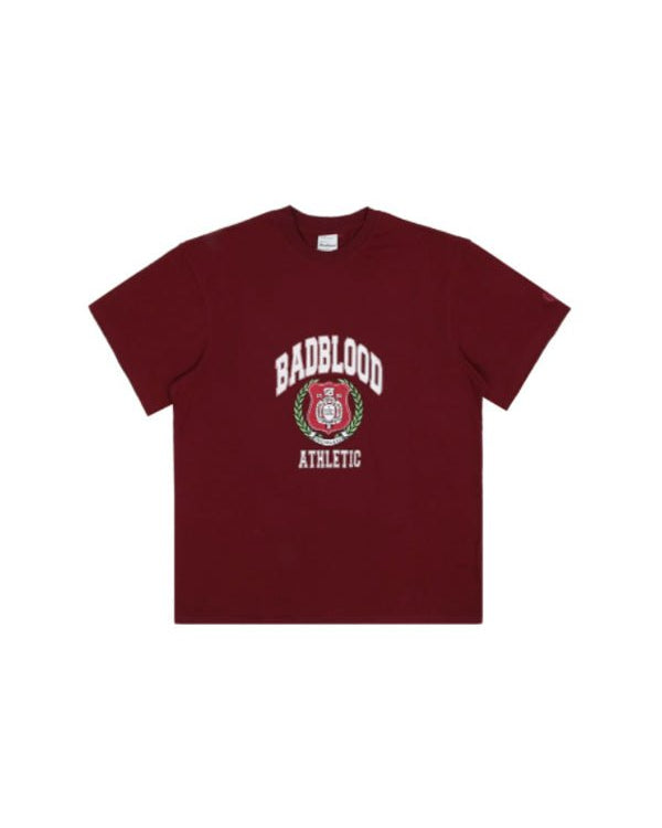 Badblood Athletic Heritage Emblem Logo Rugged Cotton Boxy Tee Burgundy