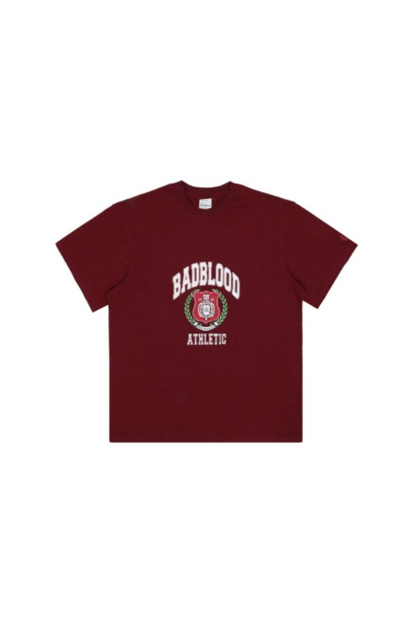 Badblood Athletic Heritage Emblem Logo Rugged Cotton Boxy Tee Burgundy