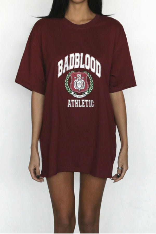 Badblood Athletic Heritage Emblem Logo Rugged Cotton Boxy Tee Burgundy